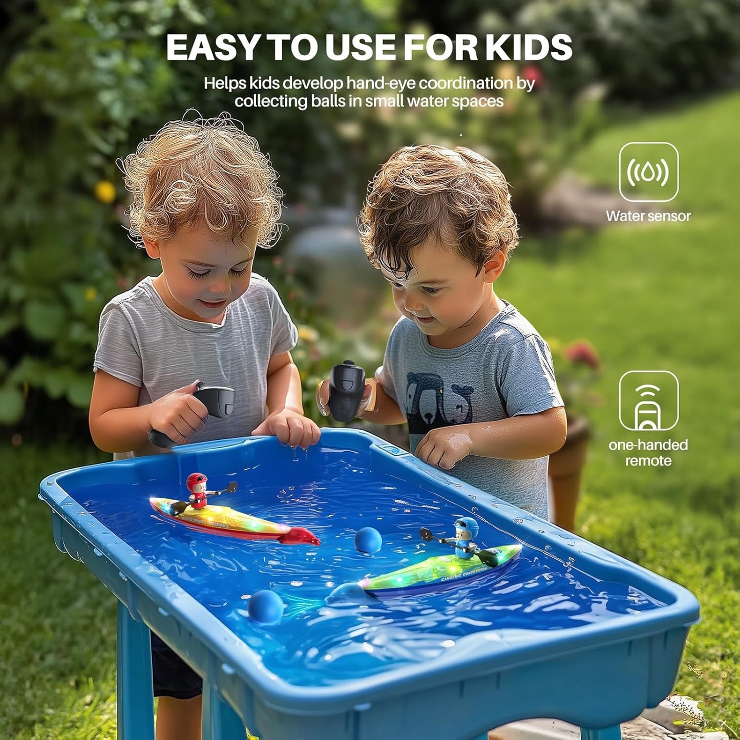 SYMA RC Boats 2 Pack for Kids 6-12, Remote Control Kayaks with Magnetic Dolphin Nose & 3 Balls, Up to 40 Min Playtime, LED Light Up Water Toys for Pool, Water Table & Bathtub