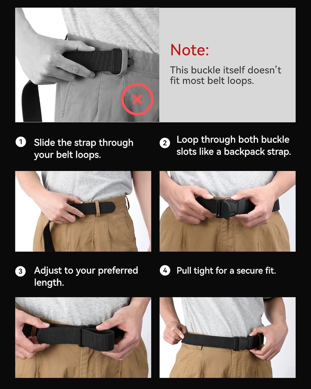 CHAOREN Tactical Belt Men - 1.5" Stretch Belt for Work - Quick Release for Military Casual Jeans EDC Hiking