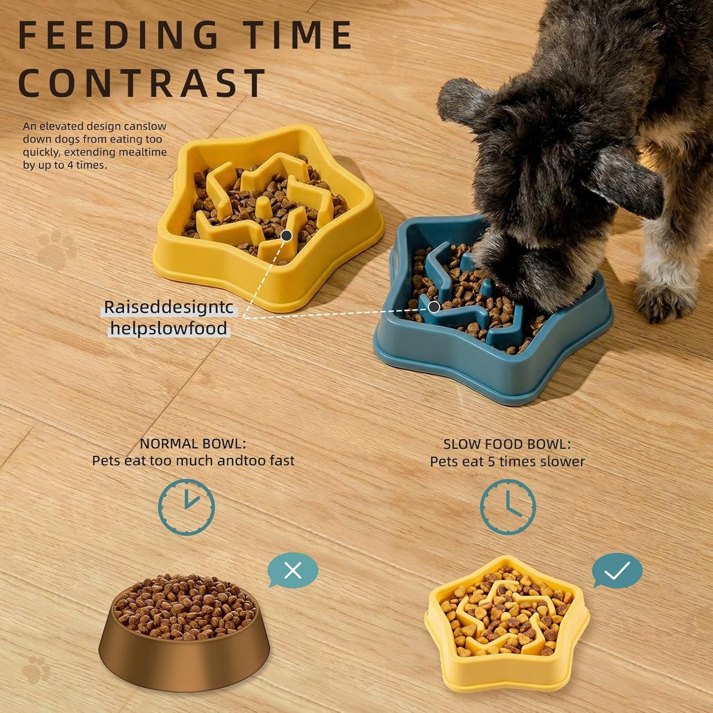 Slow swallowing Bowl for Dogs to Prevent Rapid Eating, Reduce gastrointestinal Burden and Bloating, Durable and Non-Toxic Material, Easy to Clean, Slow Feeding Bowl for Dogs. (Star Yellow, Star)