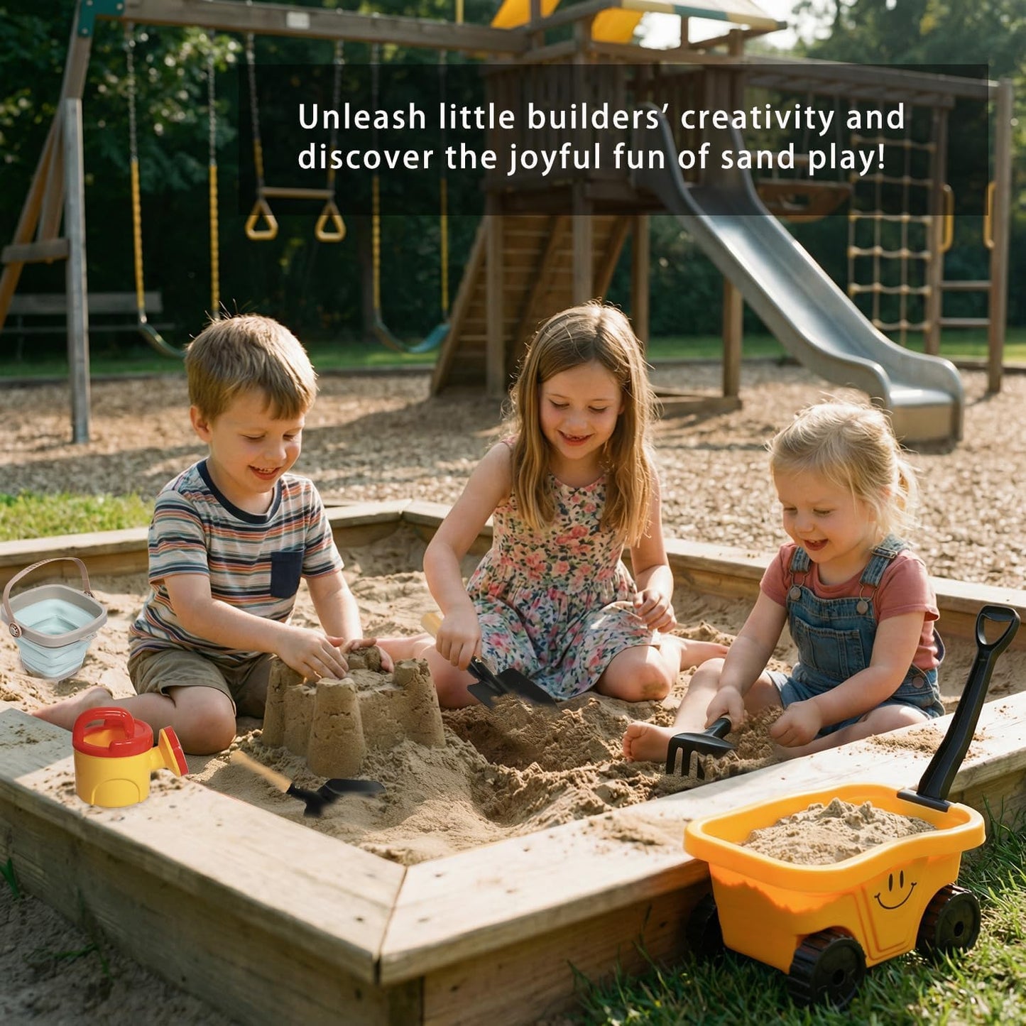 Todders Wheelbarrow Gardening Set, Kids Rake and Shovel Set for Dirt Digging, Garden Tools Equipment for Yard Outdoor Sandbox Summer Toys Gifts for Ages 2-5 Years