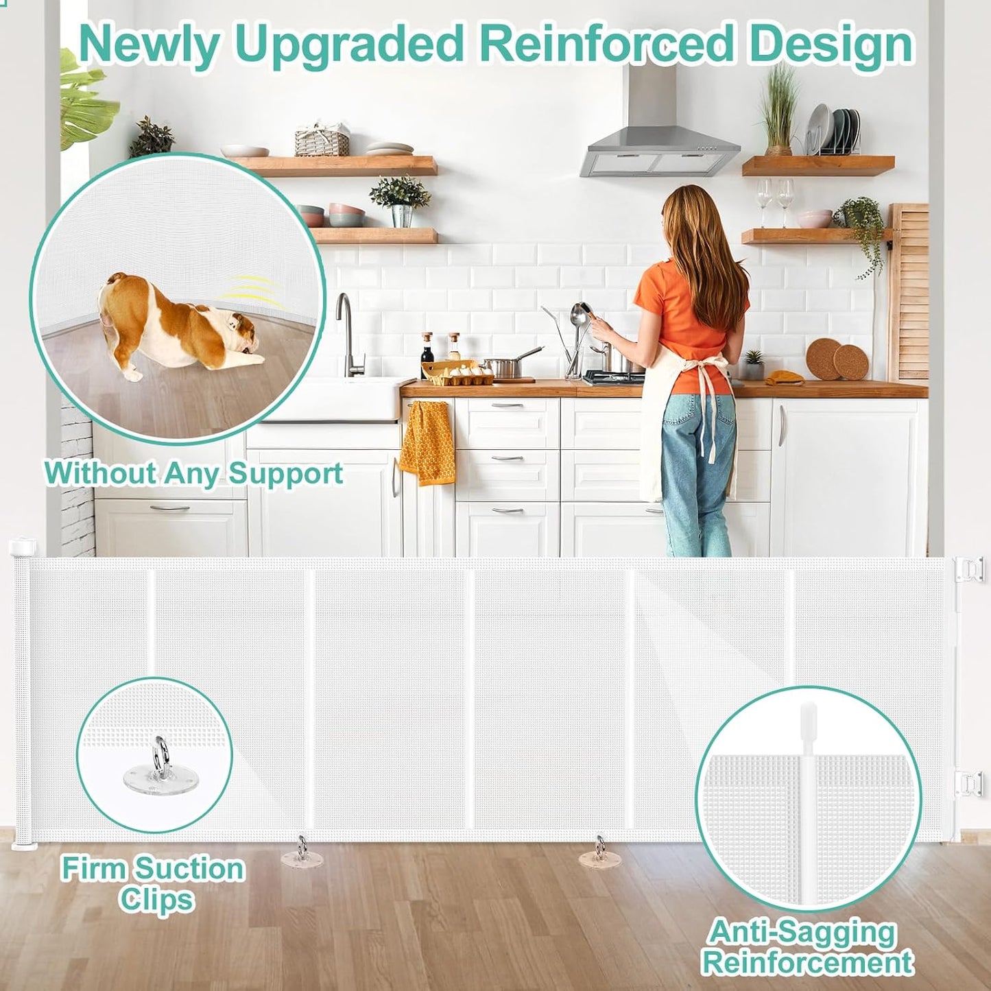 Upgrade 120 inch Retractable Baby Gates, EZIGO Extra Wide Baby Gate for Large Opening Extra Long Mesh Gate for Kids or Pet Dog Gate Child Safety Gate for Stairs Hallways Doorway Indoor Outdoor, White