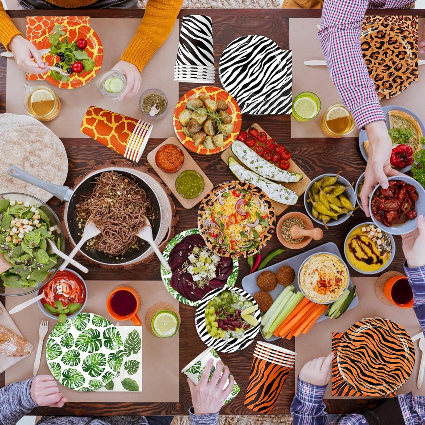 150 Pcs Jungle Safari Animal Party Supplies Disposable Jungle Safari Animal Print Paper Plates Cups and Napkins Wild Animals Jungle Table Decorations for Boys Girls