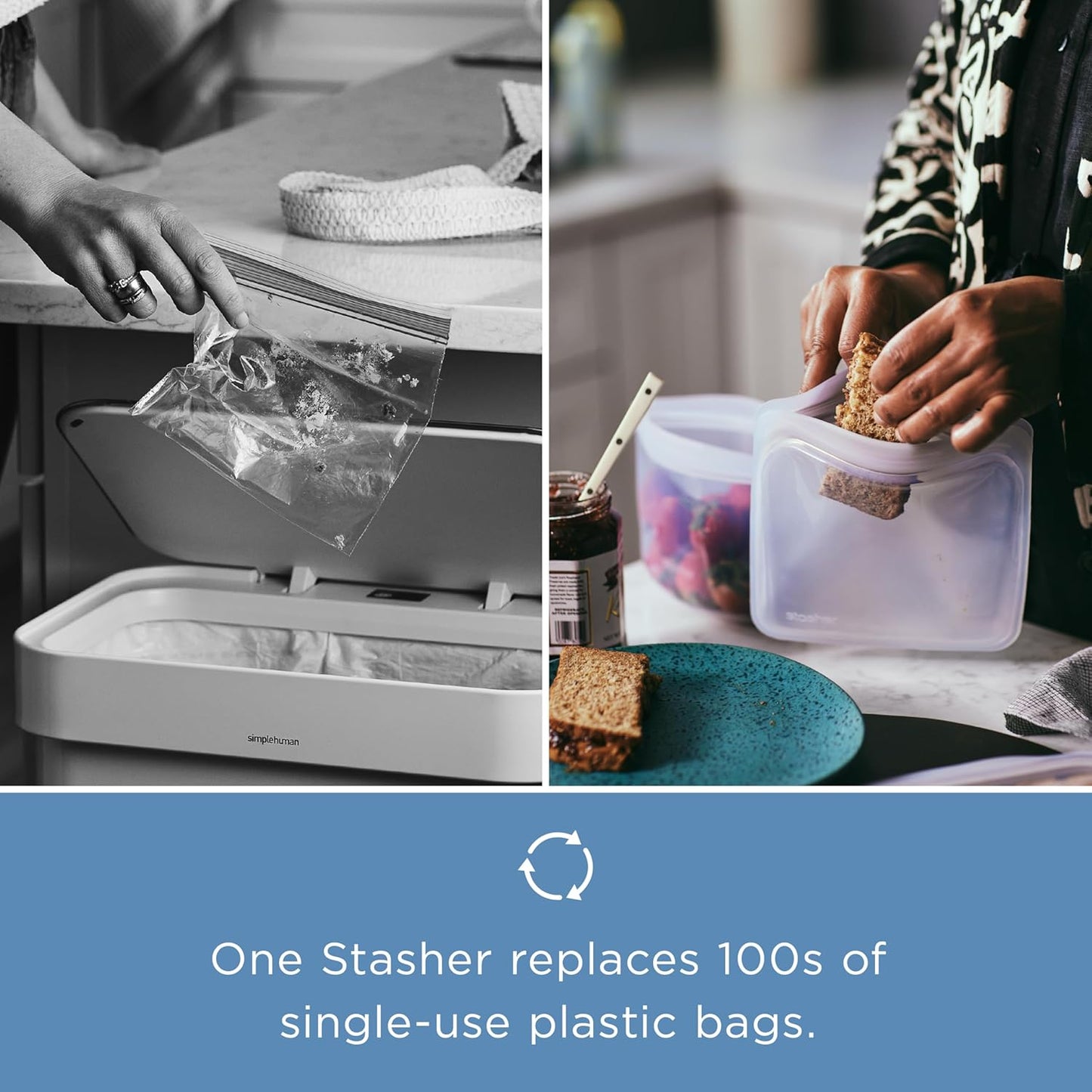 Stasher Silicone Reusable Storage Bag, Pocket Bags 2-Pack, Microwave, Dishwasher, Oven Safe, Sous Vide, Eco Friendly, Leak-free, Food-safe Silicone Snack Bags for Travel, 4 oz, Clear & Deep Ocean | Reusable Food Bag