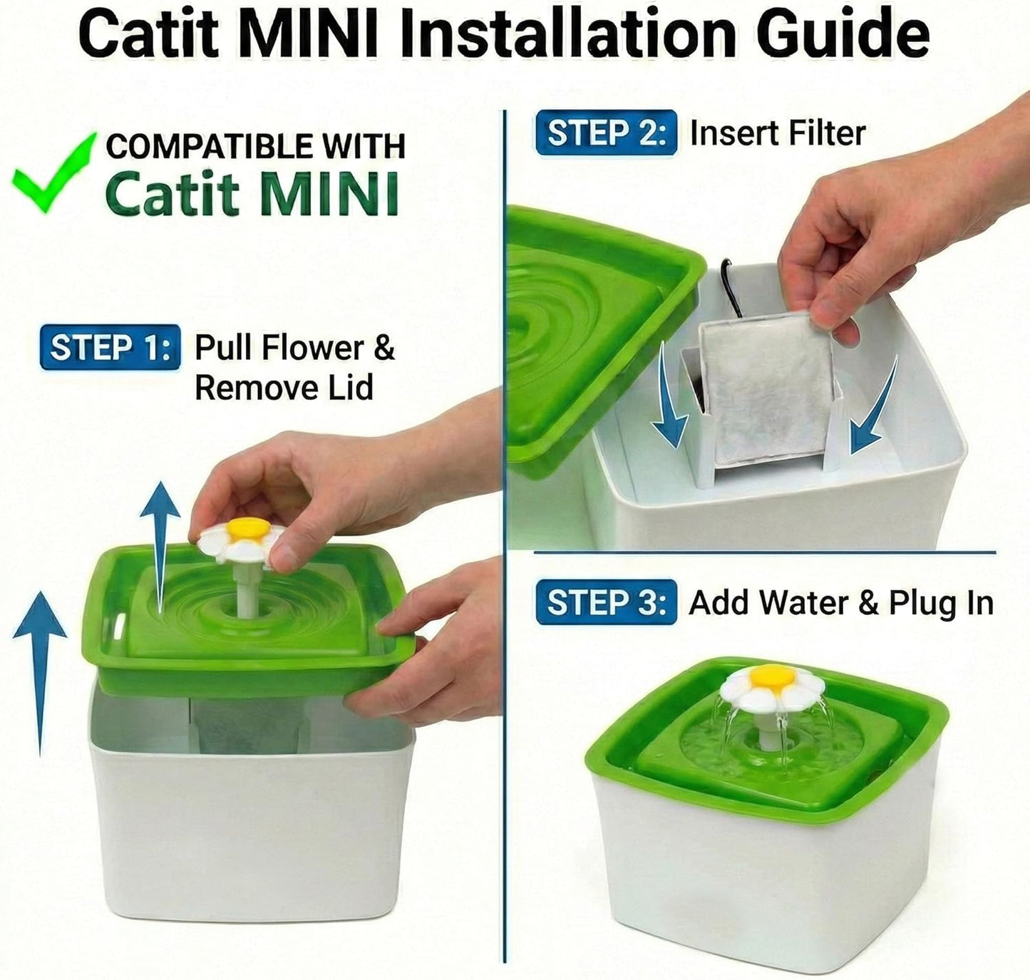 Filter Replacement Compatible with Catit mini Flower Fountain 44005 96411 Zeus Mini Water Fountain Aqua Cube Falls Petsafe Current Pet Fountain 2.65 x 2.65 inches, 12pack
