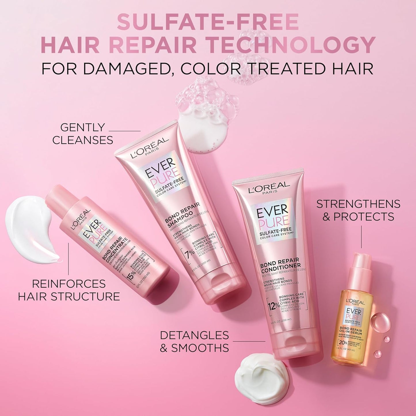 L'Oreal Paris Sulfate Free Bond Repair Pre Shampoo Treatment, Hair Repair for Colored, Bleached or Damaged Hair, EverPure, 5.1 Fl Oz (Packaging May Vary)