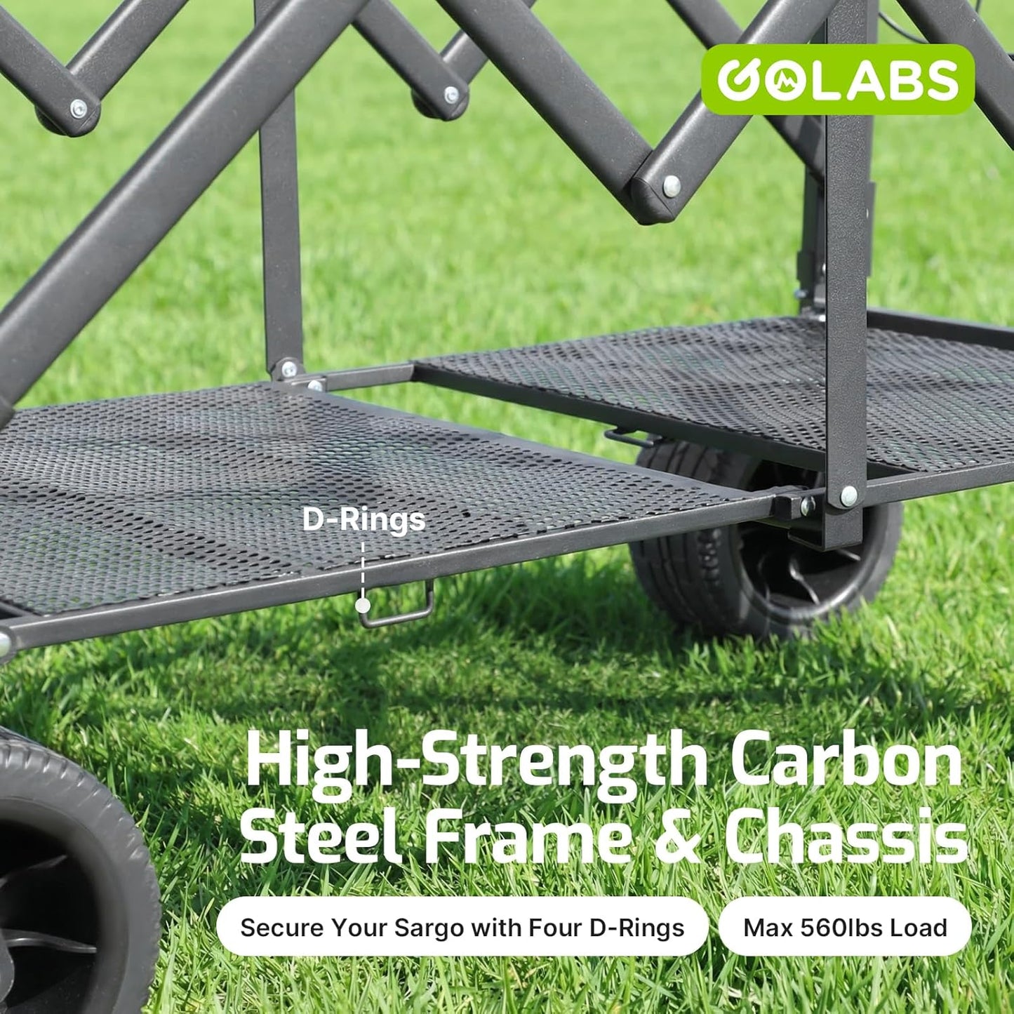 Golabs WA2 Wagon Cart Max 560lbs Load & Expandable Storage Max 280L(2 Side Strap), Heavy Duty Beach Wagon with Brakes, 7×4" Big All-Terrain Wheel, 3S Quick Fold Design for Garden & Camping & Beach