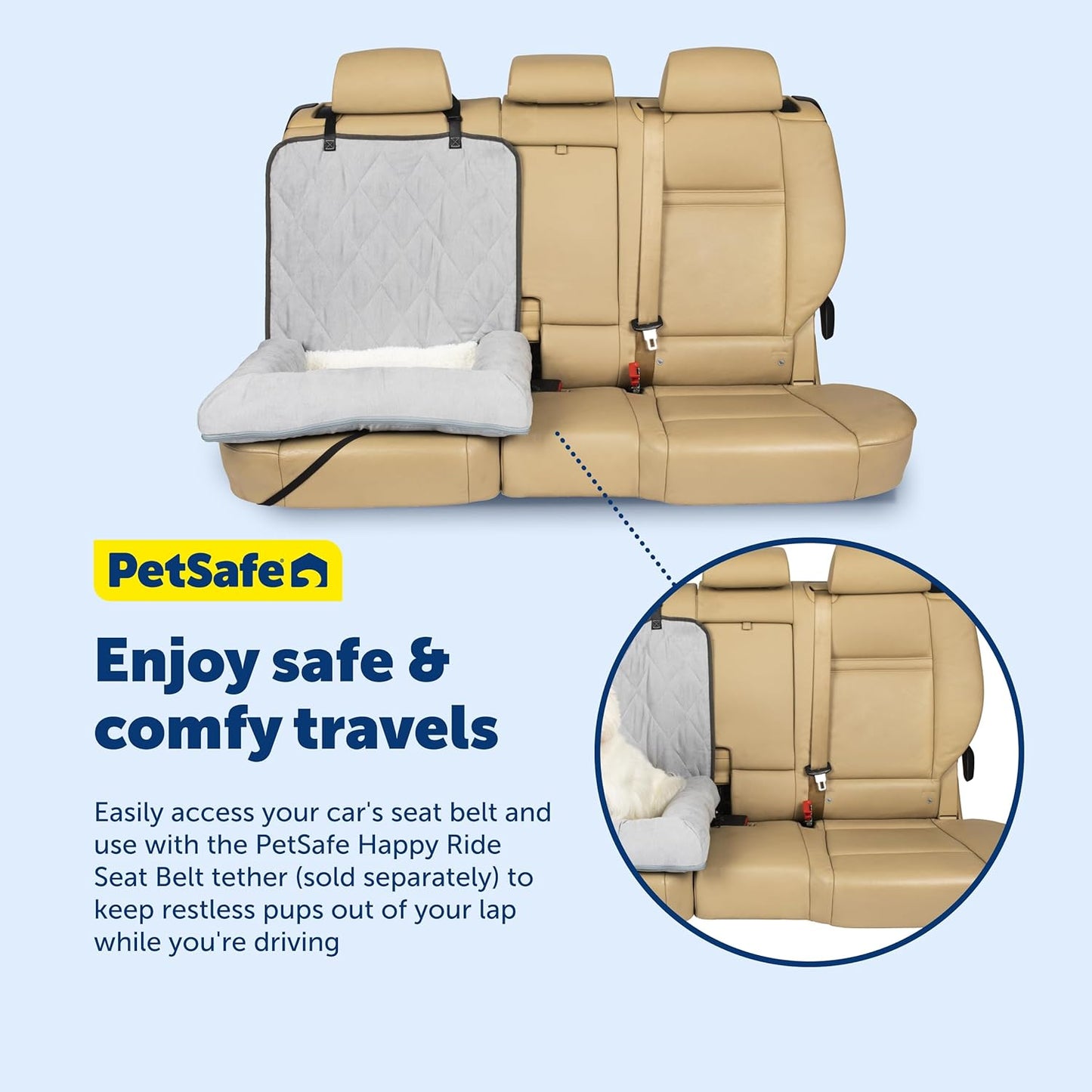 PetSafe Happy Ride Car Dog Bed - Best for Bucket Seats - Fits Cars, Trucks, Minivans and SUVs - Comfortable and Machine Washable - Durable Vehicle Pet Bed - Grey