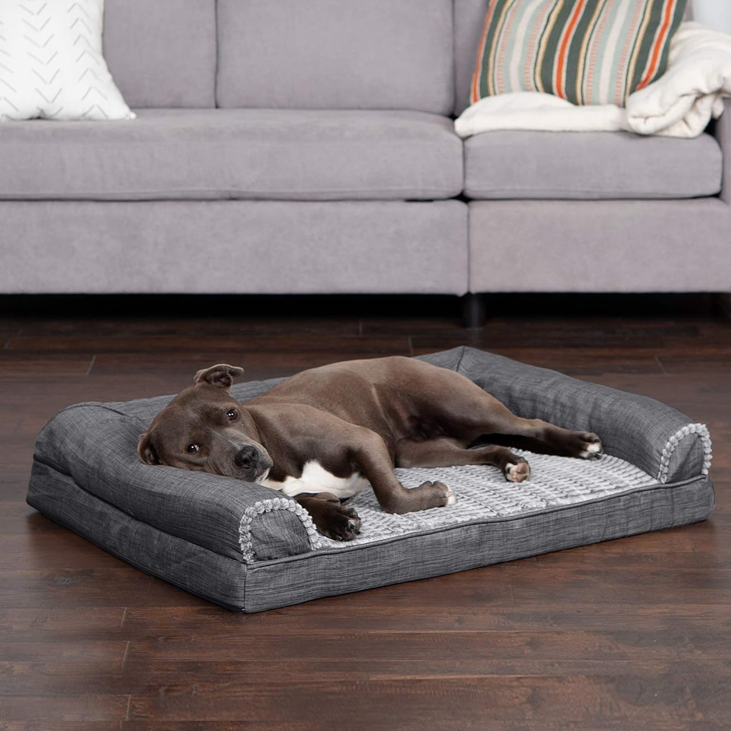 Furhaven Dog Bed Sofa Charcoal, Large W/Same Size Waterproof Liner