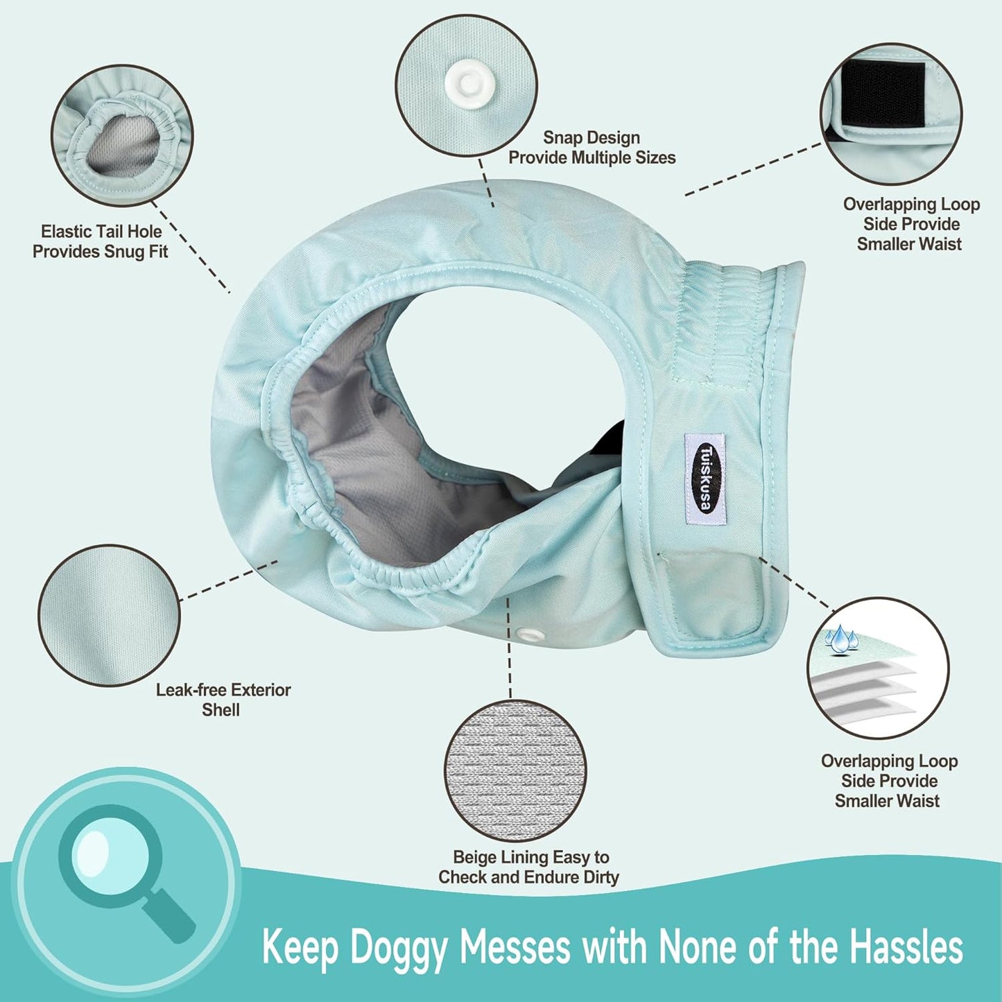 Reusable Washable Dog Diapers Female, Highly Absorbent Doggie Diapers, Size Adjustable Puppy Diapers for Dog Period Panties(5 Pack)