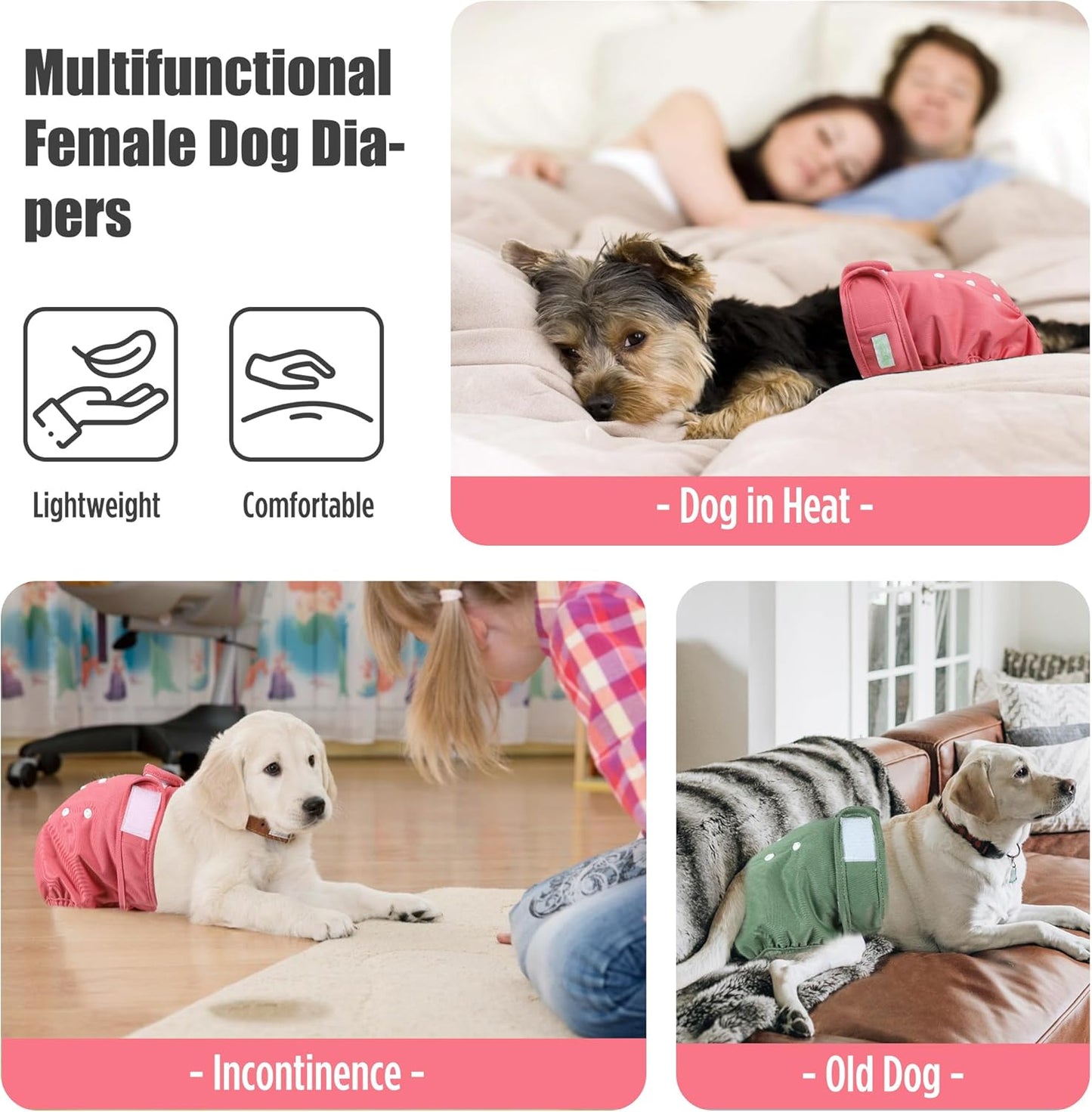 wegreeco Female Dog Diapers, Washable Reusable Pet Puppy Doggie Diapers for Small Medium Large Female Dogs in Heat Period, Doggy Period Panties Small