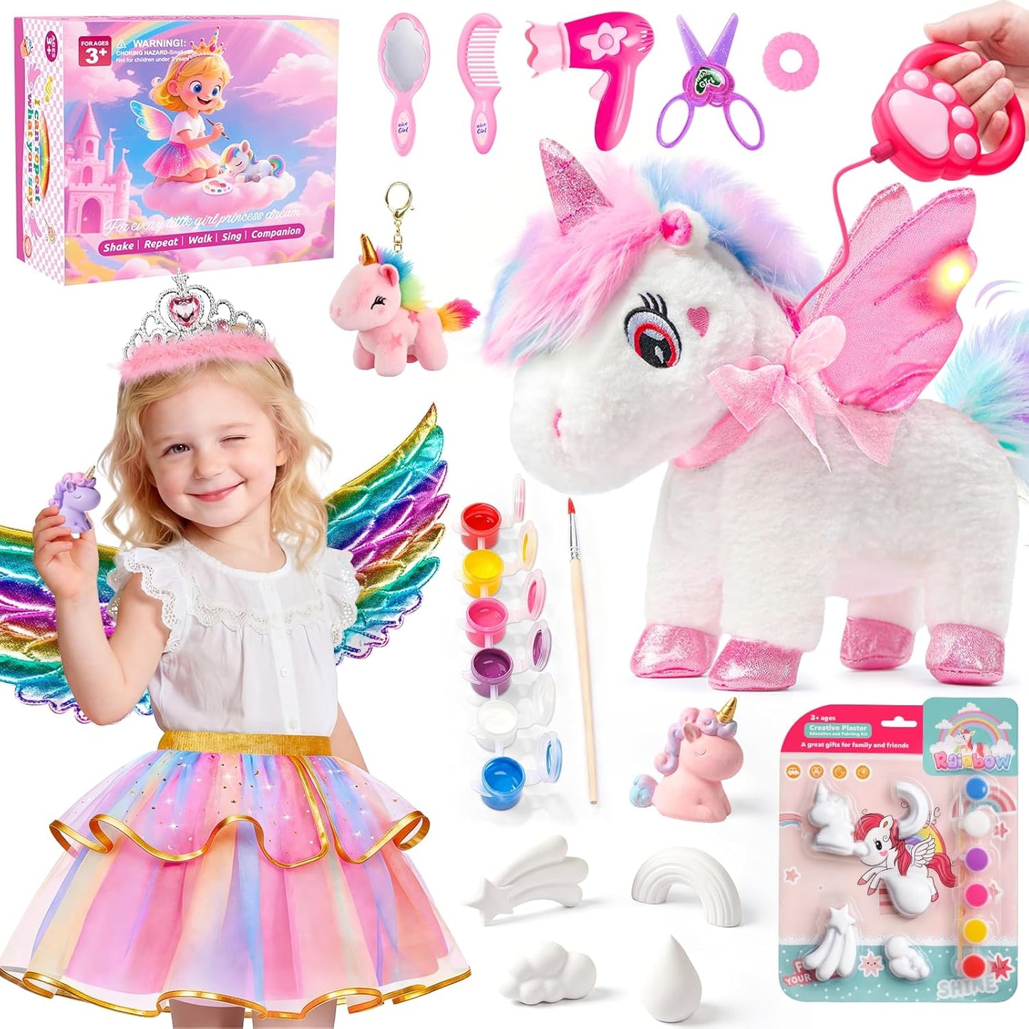 Jeowoqao Unicorn Toys for Girls Age 4-6,Walking Talking Singing Interactive Unicorns with Painting Kit Crafts Toddler Unicornss Dress up, Remote Control Plush Unicorn's Toy for Kids 3-6