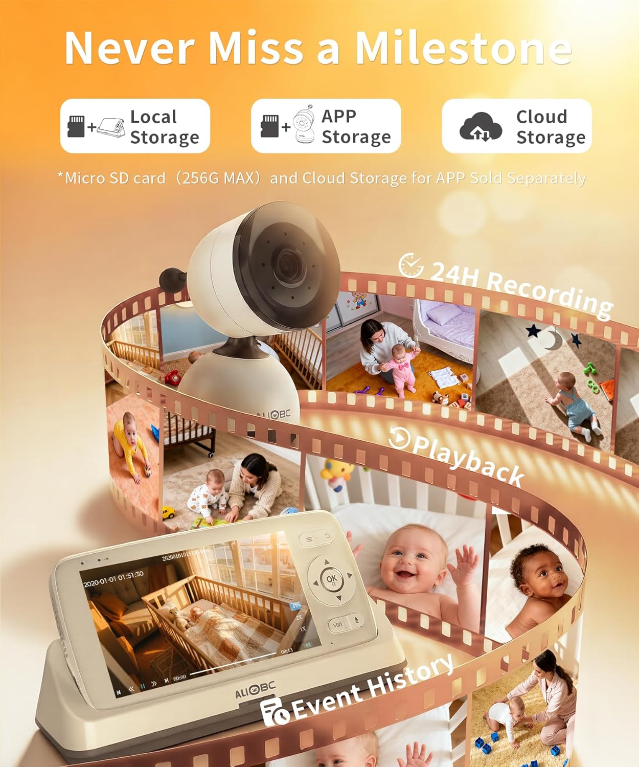 Smart Baby Monitor with Camera and Audio WiFi & No-WiFi Modes AI Cry Detection Night Vision 1080p FHD Camera and 5" Large Screen Two-Way Talk 1000ft Range Smart Alert Easy Setup for New Parents