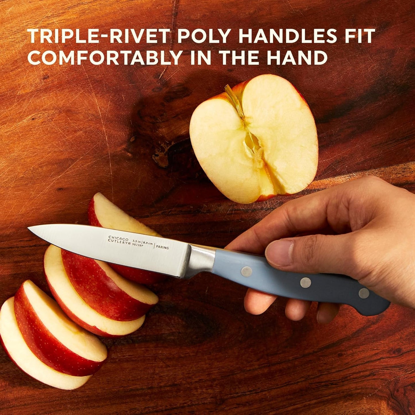 Chicago Cutlery Halsted (3-PC) Cutlery & Wooden Block Set, Ergonomic Handles and Sharp Stainless Steel Professional Chef Cutlery Set