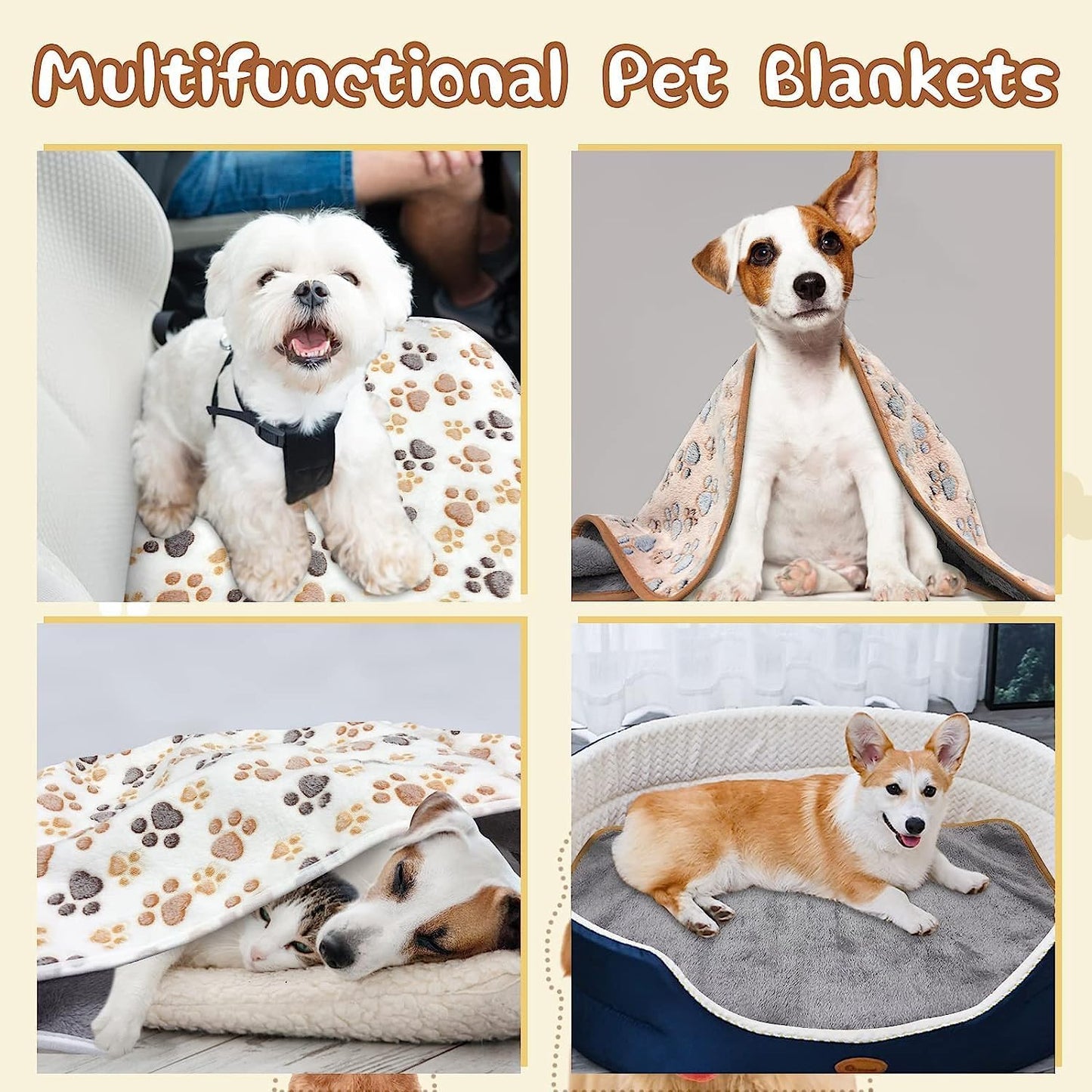 YUEPET Waterproof Dog Blankets, 2 Pack Washable Dog Blankets for Bed Couch Sofa Protector Fleece Flannel Puppy Blanket Soft Plush Reversible Throw Blanket for Small Dog Puppy Cat 23"×16"(White+Coffee)