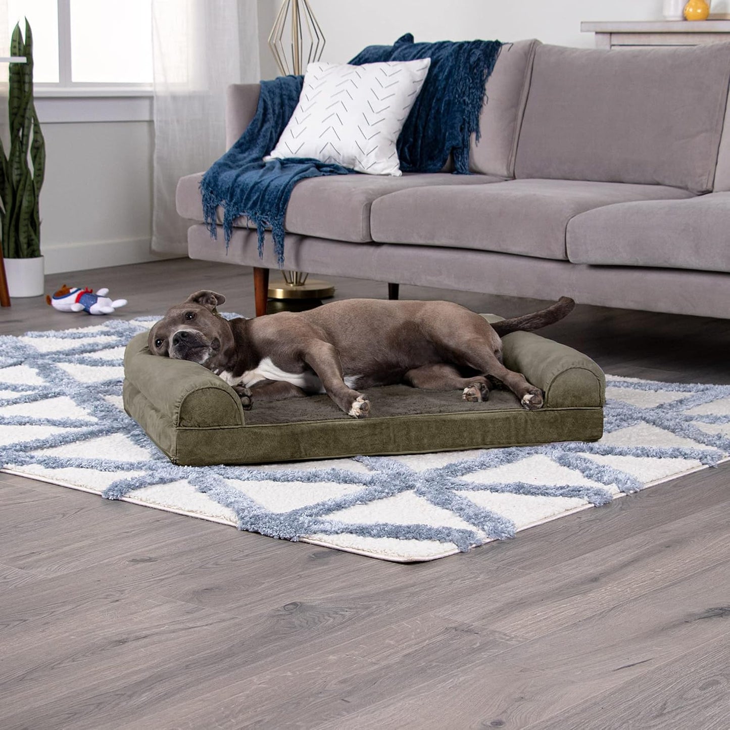 Furhaven Dog Bed Sofa Sofa - Dark Sage, Large W/Same Size Waterproof Liner