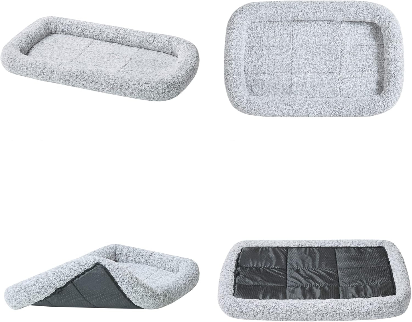 Friends Forever Bolster Dog Crate Mat 36 Inch, Washable Dog Crate Bed, Sherpa Fleece, Nova Grey