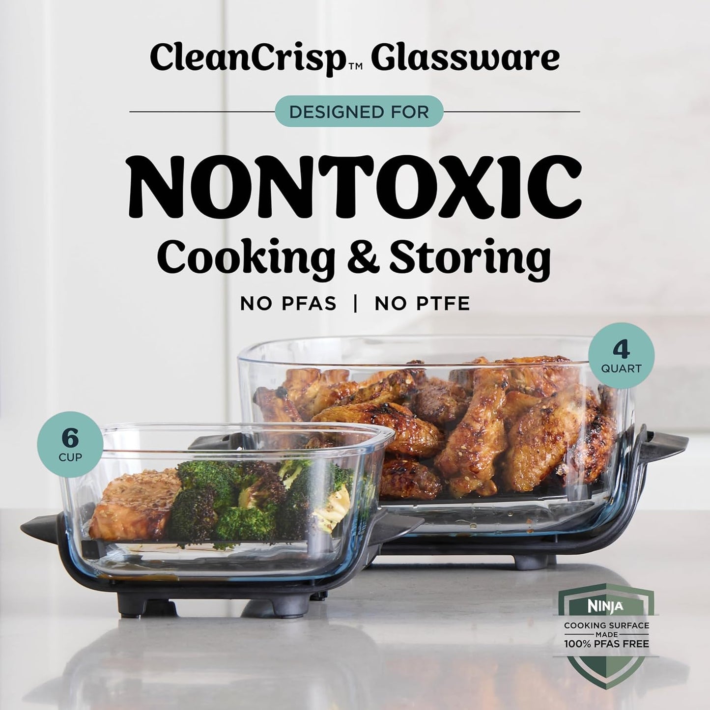 Ninja Crispi 4-in-1 Glass Air Fryer | 450°F | Non-Toxic | 4QT & 6-Cup Glass Containers w/Lids | Microwave, Freezer, Dishwasher Safe | Max Crisp, Air Fry, Bake, Recrisp | Cyberspace Gray, FN101GY