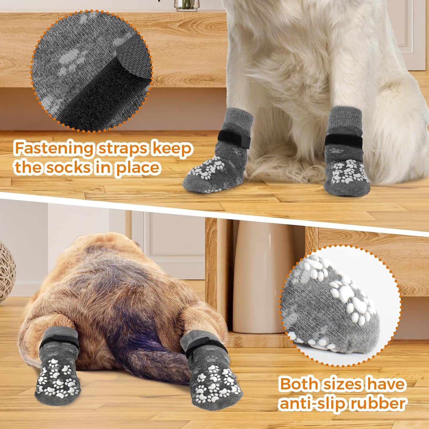 Anti-Slip Dog Socks Prevent Licking Paws,Dog Socks with Grippers for Senior Dogs Walk on Hardwood Floor,Dog Grippers with Strong Traction,Dog Essentials,Grey 2 Pairs,S