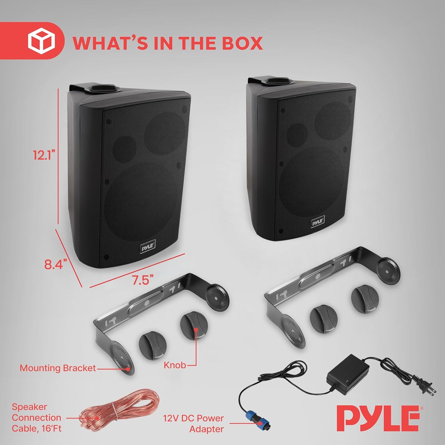 Pyle 6.5-Inch Wall Mount Waterproof Bluetooth Speaker System – Indoor/Outdoor Audio Pair with Built-in Digital Amplifier, Weather-Resistant Housing, High-Power Sound, Easy Installation (Black)