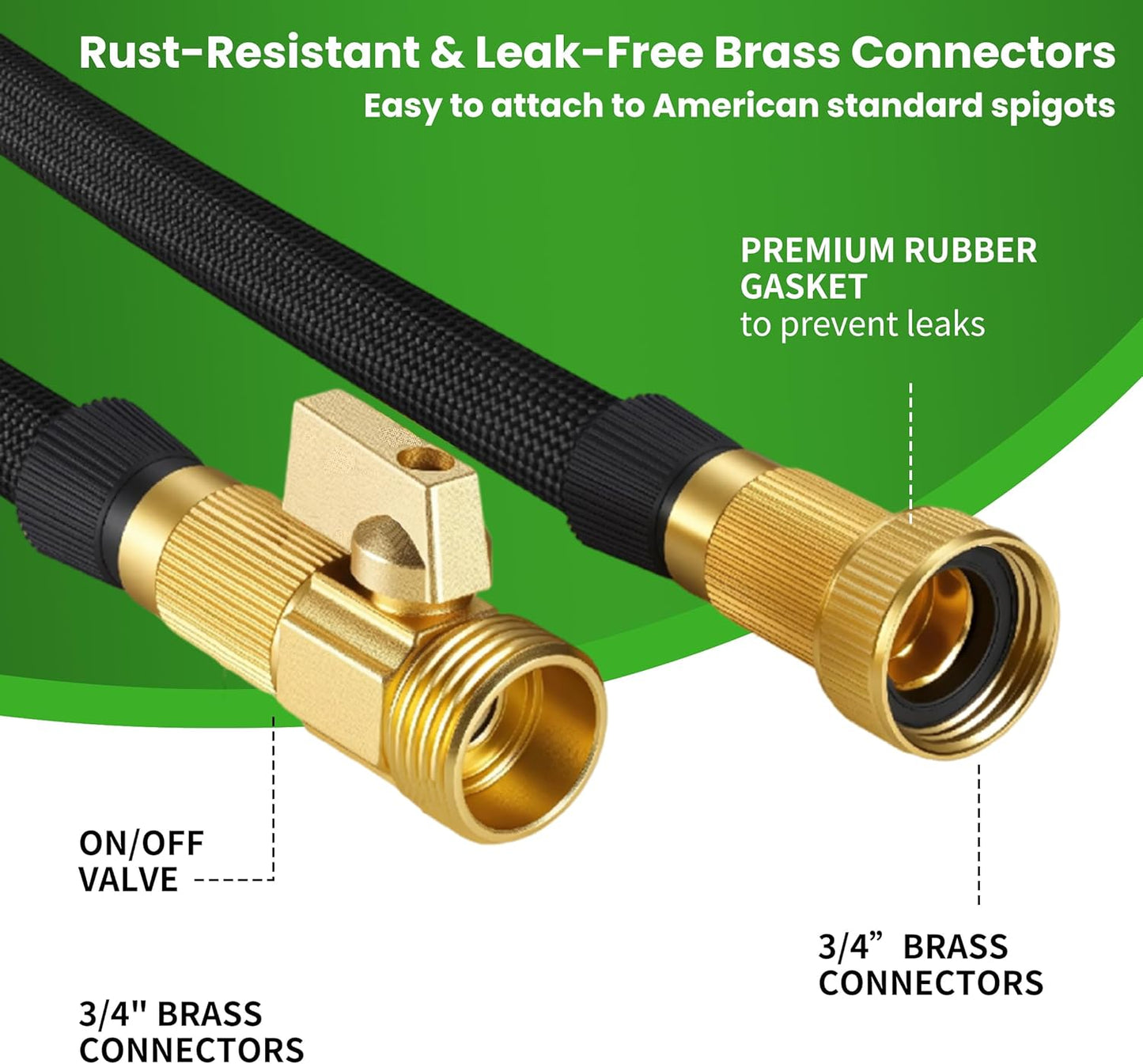 100ft Garden Hose – Lightweight & Flexible Water Hose, Leak-Proof Fabric & Non-Expandable with Shut-Off Valve for Yard, Outdoor Watering, Car Wash & RV