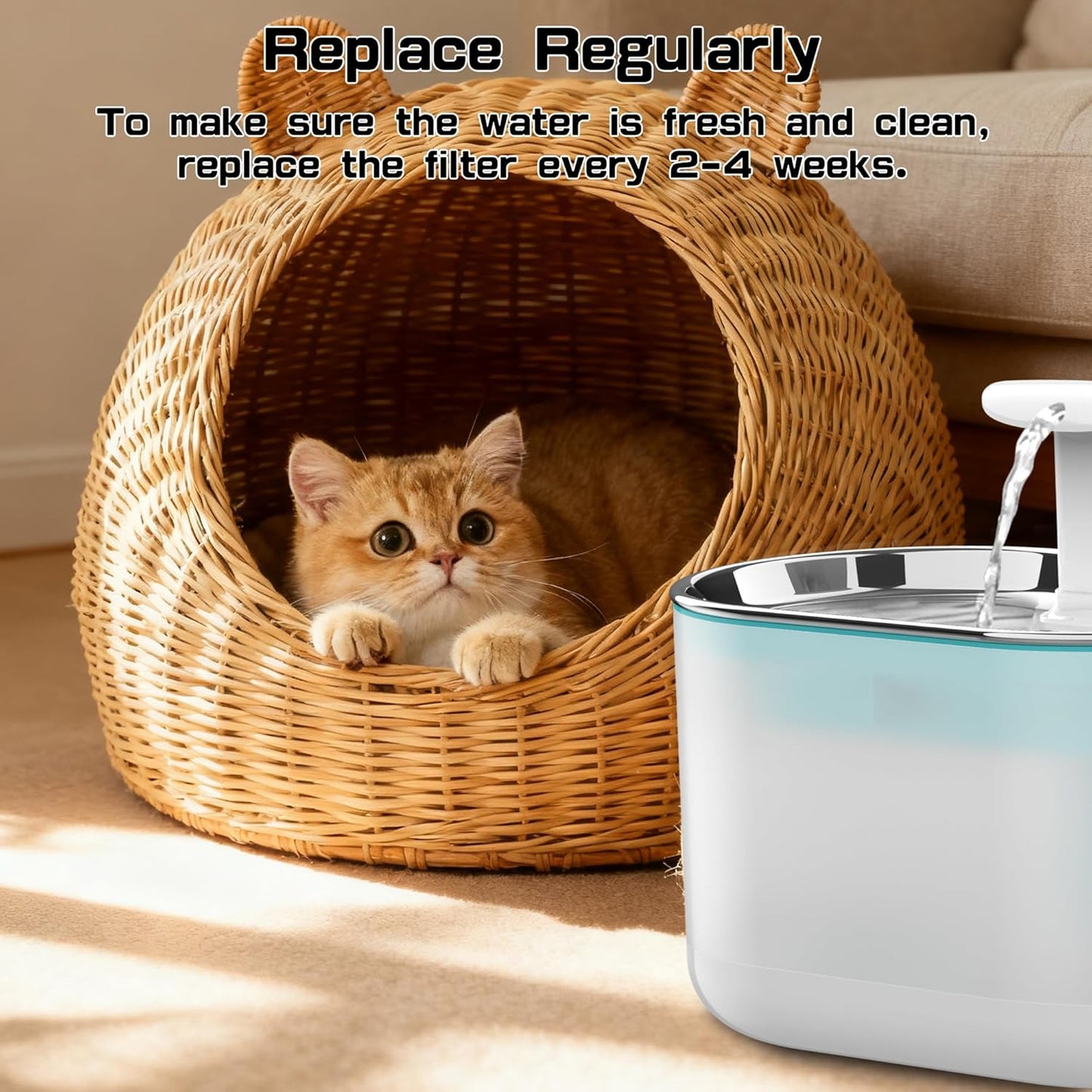 Cat Water Fountain Filters, PLWF002 Replacment Filter Compatible with Pet Water Fountain, 8 Pack with 8 Filter Sponges