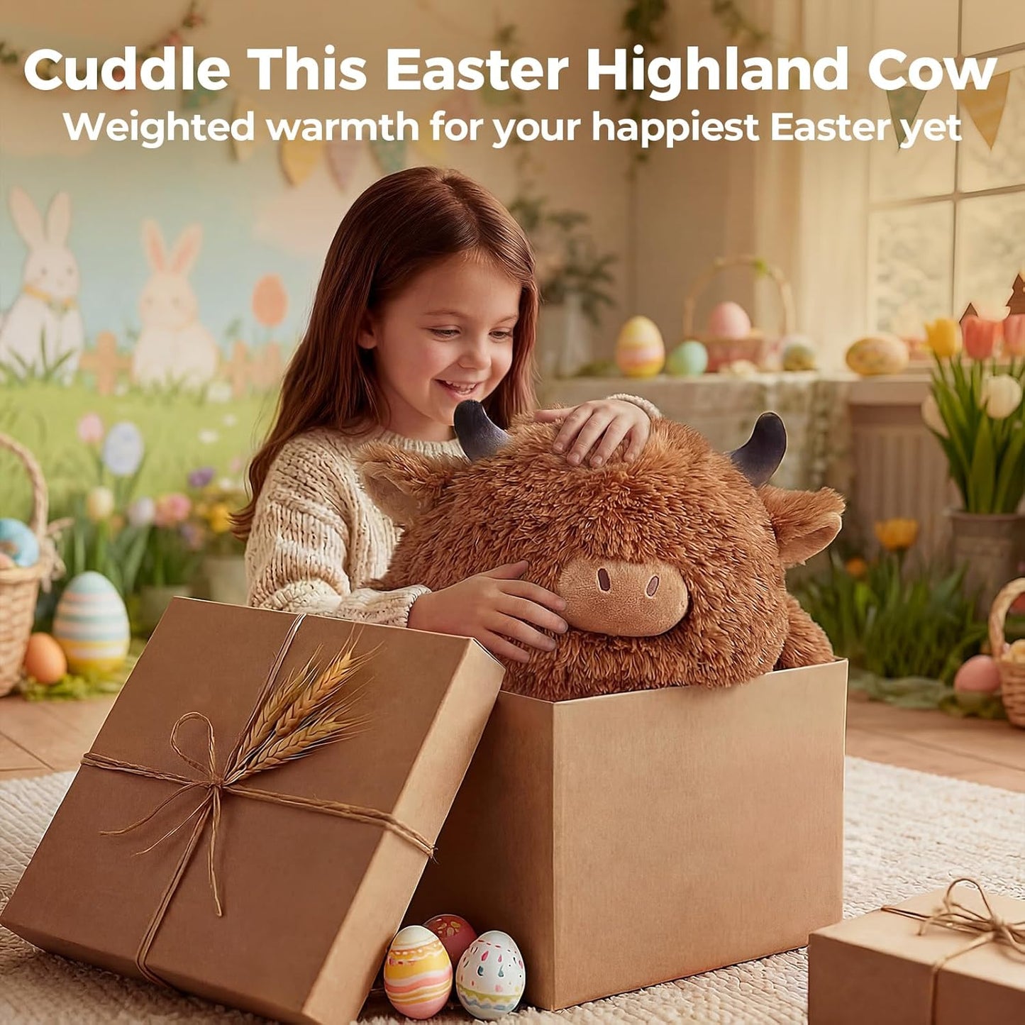 Mewaii Mom's Choice Award | 4 lbs Weighted Stuffed Animals Highland Cow - 23" Heavy Weighted Plush & Stuffy - Realistic Scottish Cow Plushy Gift for Kids & Adults - Large Cuddly Weighted Cow Toy