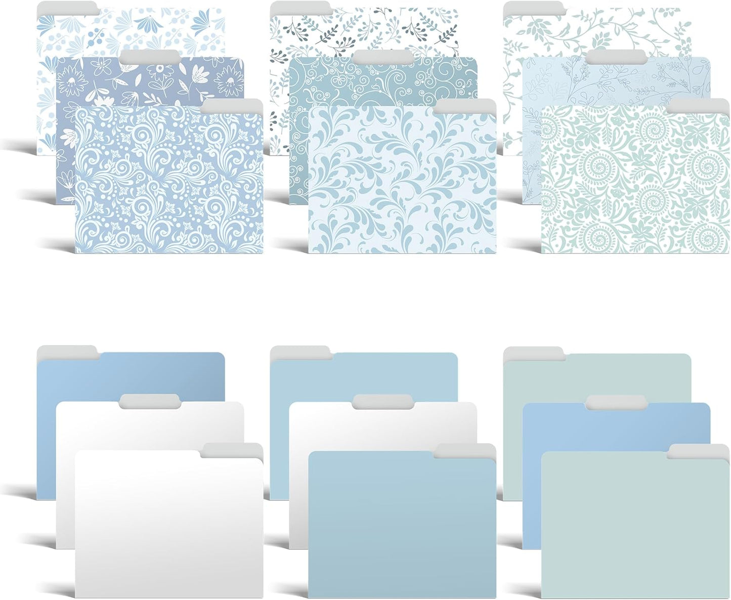 Better Office Products Decorative File Folders, 18 Pack, 9 Floral & Paisley Designs + 9 Matching Solid Colors, Heavyweight, Letter Size (9.5" x 11.5") with 1/3 Cut Tab, Laminated, Fashion Folders