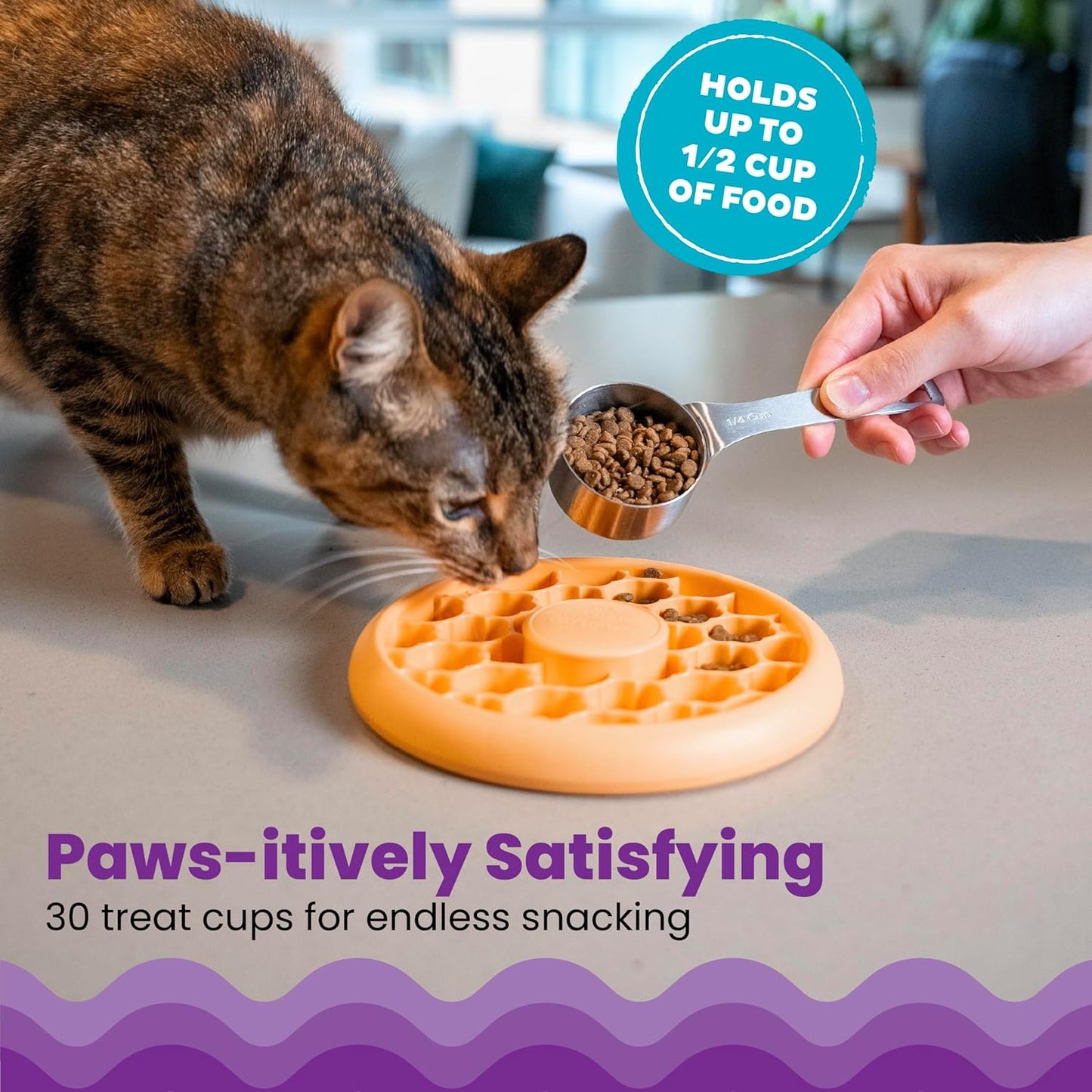 Catstages Cat Slow Feeder Bowl for Indoor Cats, Stimulating Treat Puzzle Toy, Dry or Wet Food, 1/2 Cup Capacity, One Size, Orange