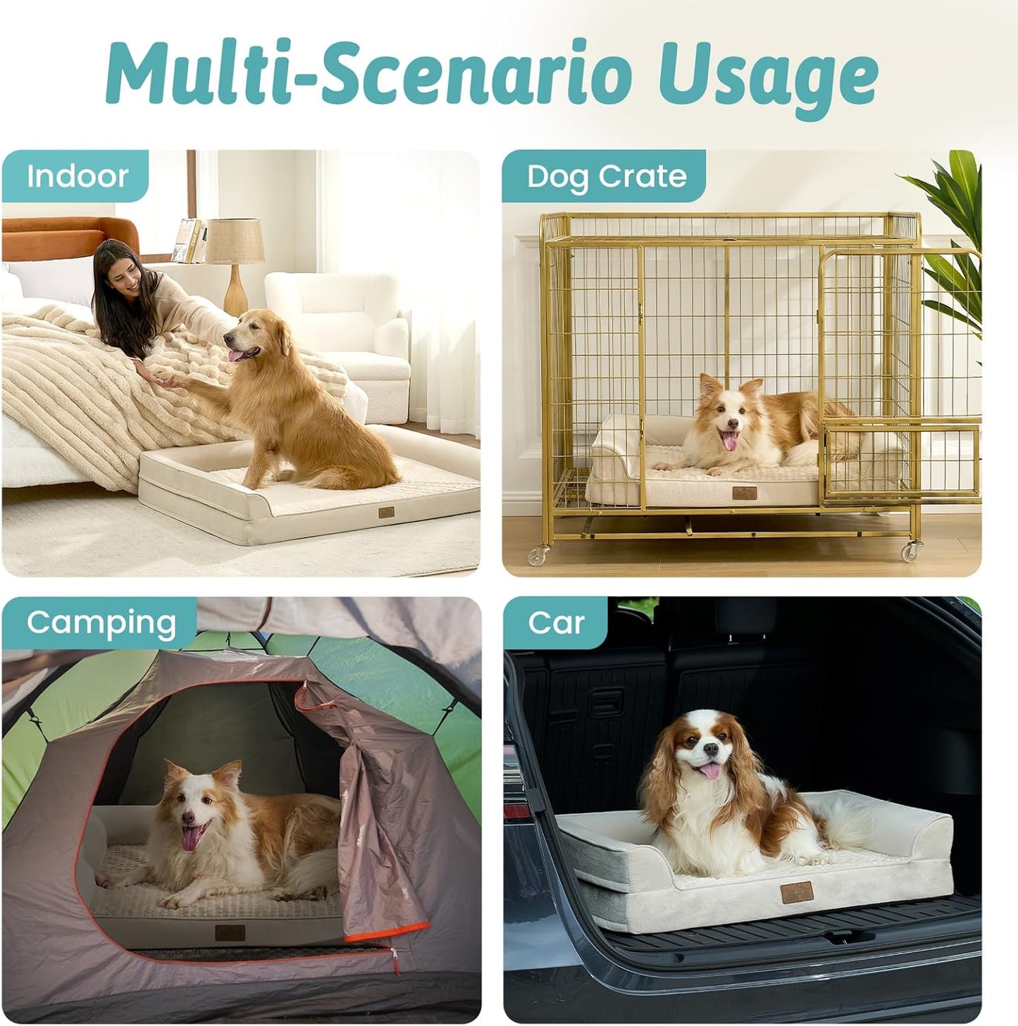 Orthopedic Dog Beds for Large Sized Dog, XL Bolster Pet Couch with Waterproof Lining, Egg Crate Foam Sofa for Pets Up to 100 lbs, U-Shaped, 44x32x7 inch, Beige