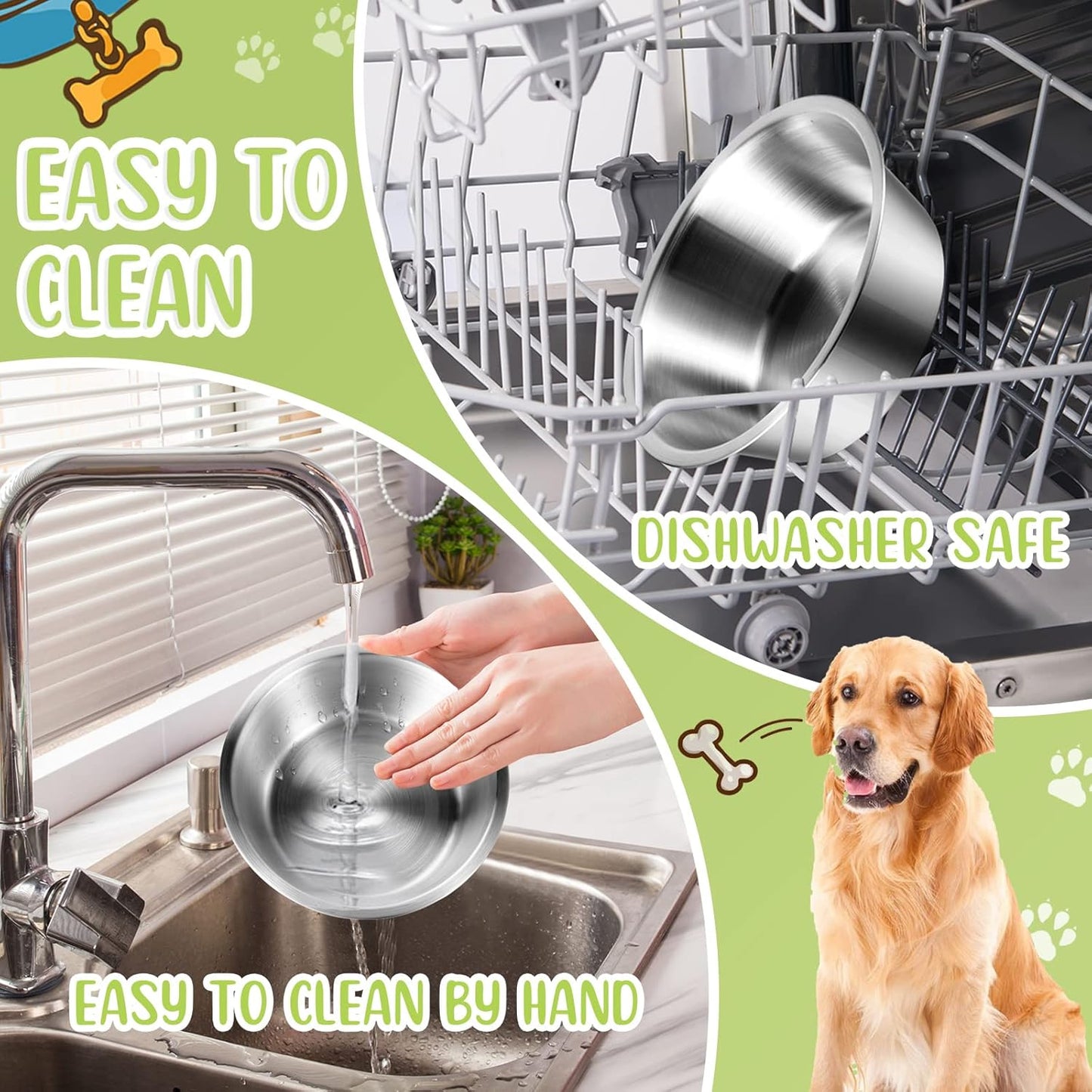 Yahenda 6 Pcs Stainless Steel Metal Dog Bowls Bulk Replacement Basic Thickened Pet Bowls for Small Medium Large Dogs, Dishwasher Safe(6.9 Inch)