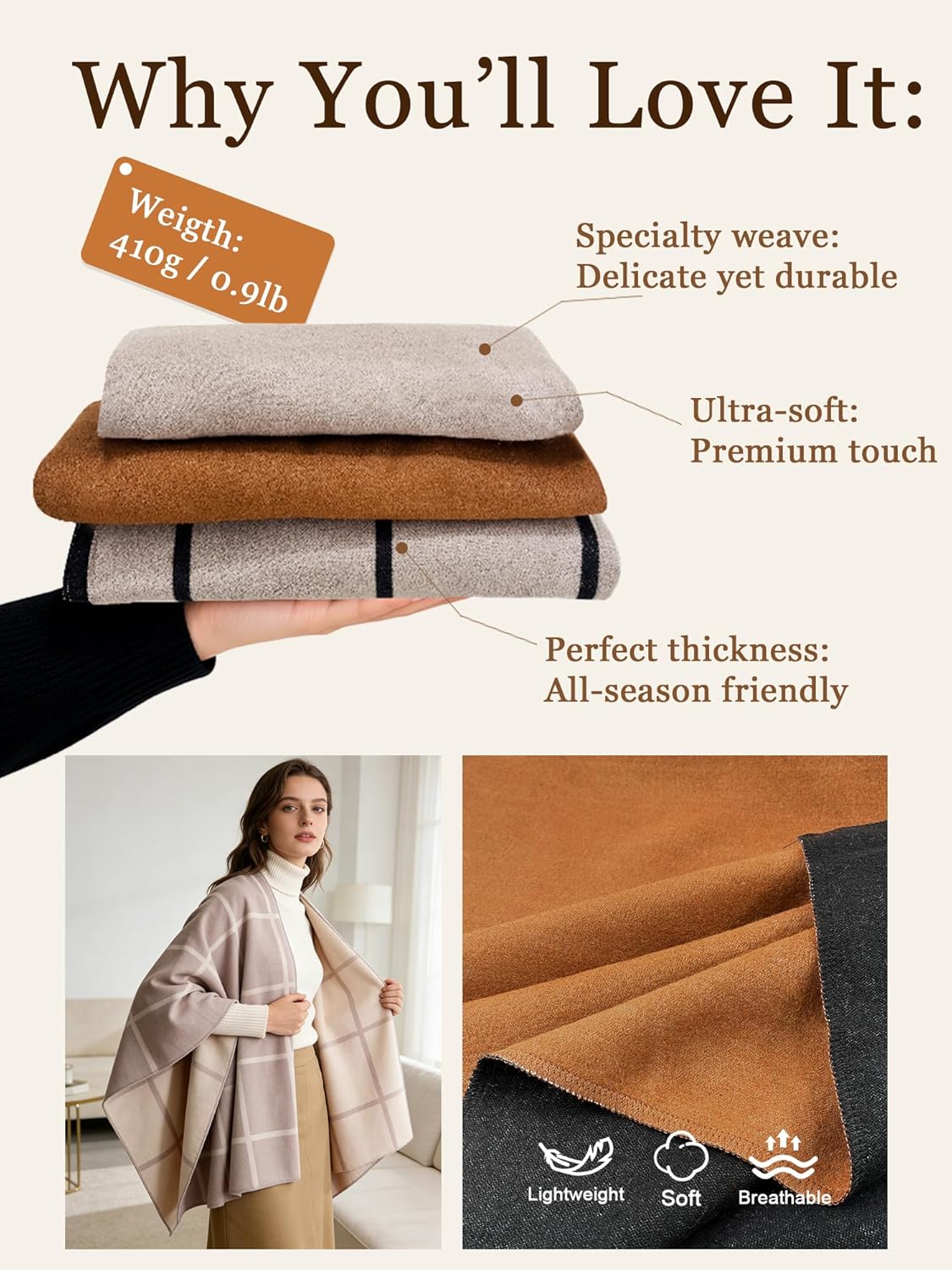 Moss Rose Women's Shawl Wrap Poncho Ruana Cape Open Front Cardigan Shawls for Spring Fall Winter