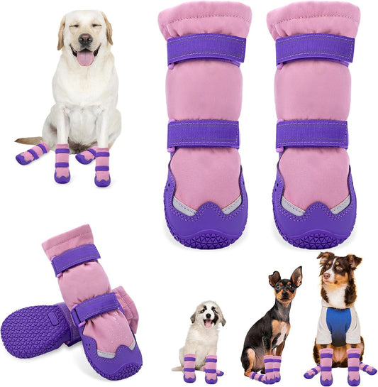 Dog Boots for Large Dogs, Medium Dog Shoes for Winter Snow Days, Waterproof Outdoor Dog Booties Fleece Lined Non- Slip with Reflective Strap for Snowy Hardwood Floor Hiking Walking, Size 7