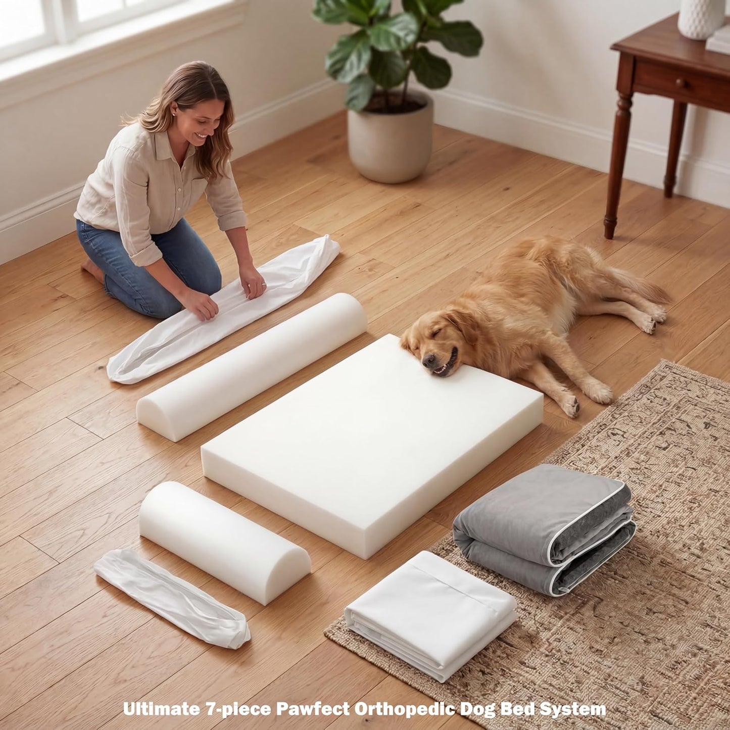 Pawfect Orthopedic Dog Bed for Medium, Large & XL Dogs, 7” High Density Memory Foam Pet Bed with Waterproof Liner, Double Removable Washable Covers, Bolster Dog Couch Bed with Non-Slip Bottom (Small)