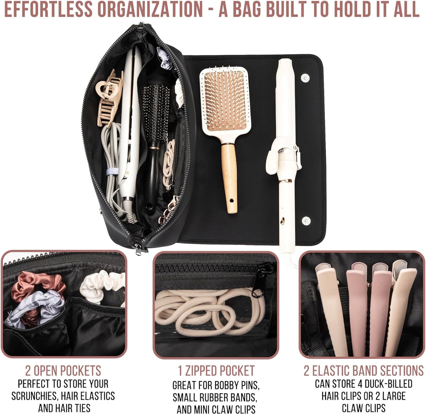 BAREFOOT CARIBOU Hair Tools Travel Bag and Heat Resistant Mat for Flat Irons, Straighteners, Curling Iron, and Haircare Accessories, 2-in-1 design, with Interior Pockets, Portable Organizer