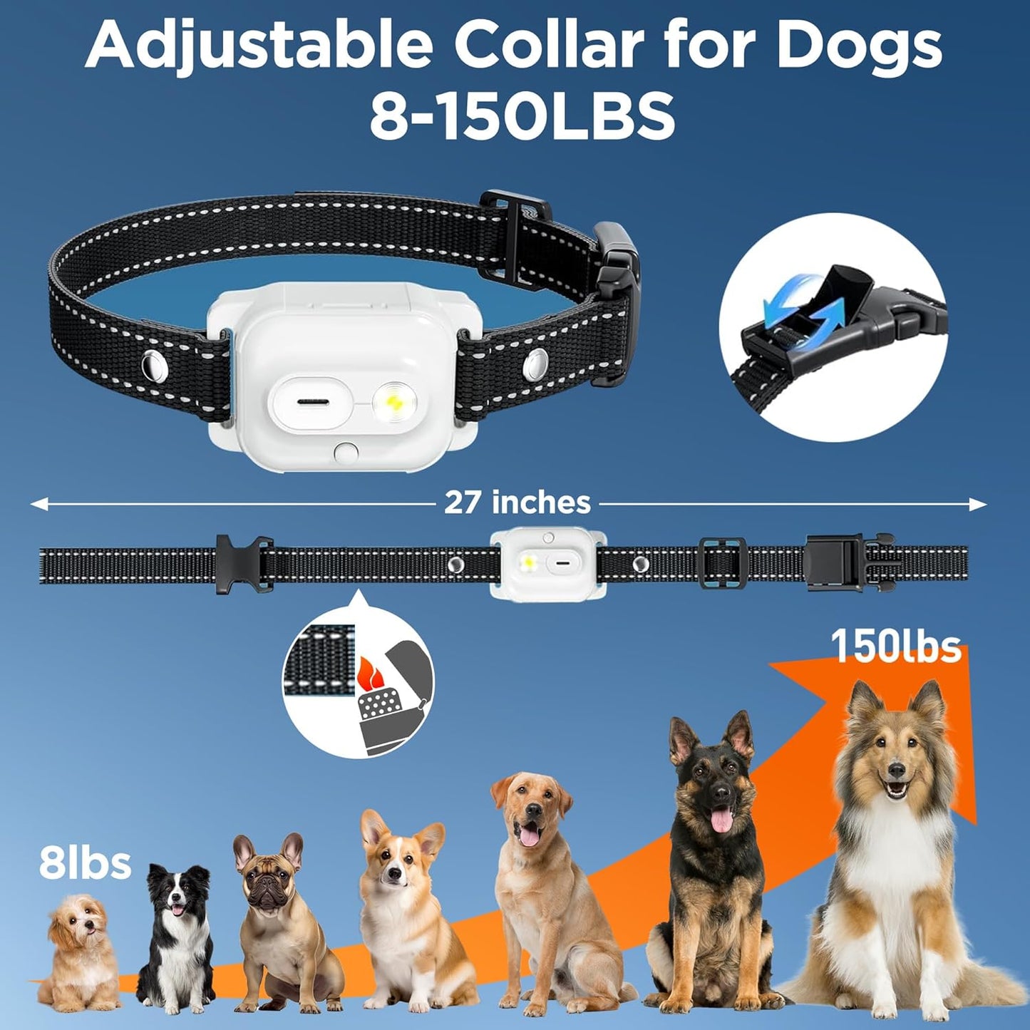 Dog Training Collar with Remote Control, 3300FT and 4 Training Modes Beep,Vibration,Safe Shock,LED Night Light,IPX7 Waterproof Rechargeable E-Collar for All Breeds (8-150 lbs)