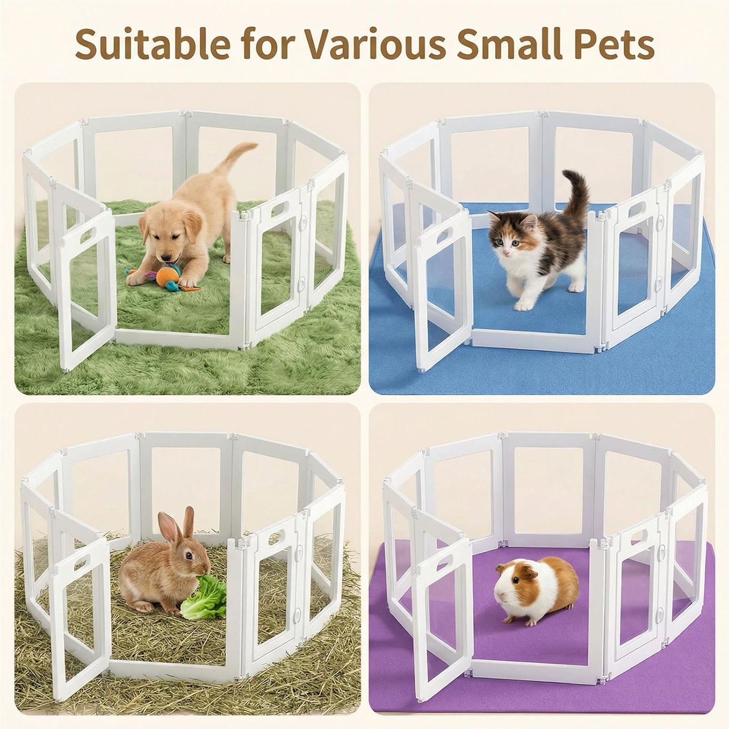 Karenmok 8-Panel DIY Pet Playpen with 360° Connectors, 24" Tall Clear & Foldable Dog Fence for Indoor Small Dogs & Puppies