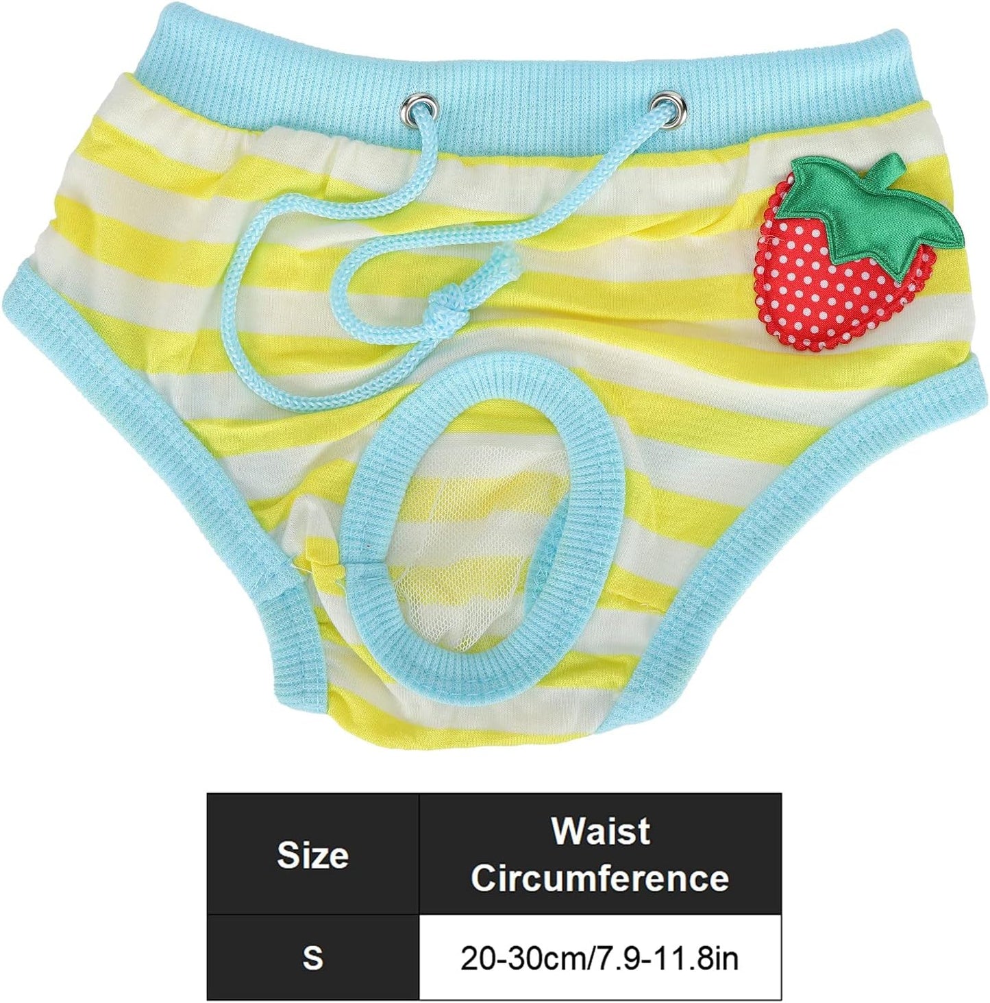Washable Pet Diapers, Adjustable Strap Reusable Pig Physiological Pants with Strawberry Pattern, Sanitary Underwear for Pet Pigs Dog (Yellow, Size S)
