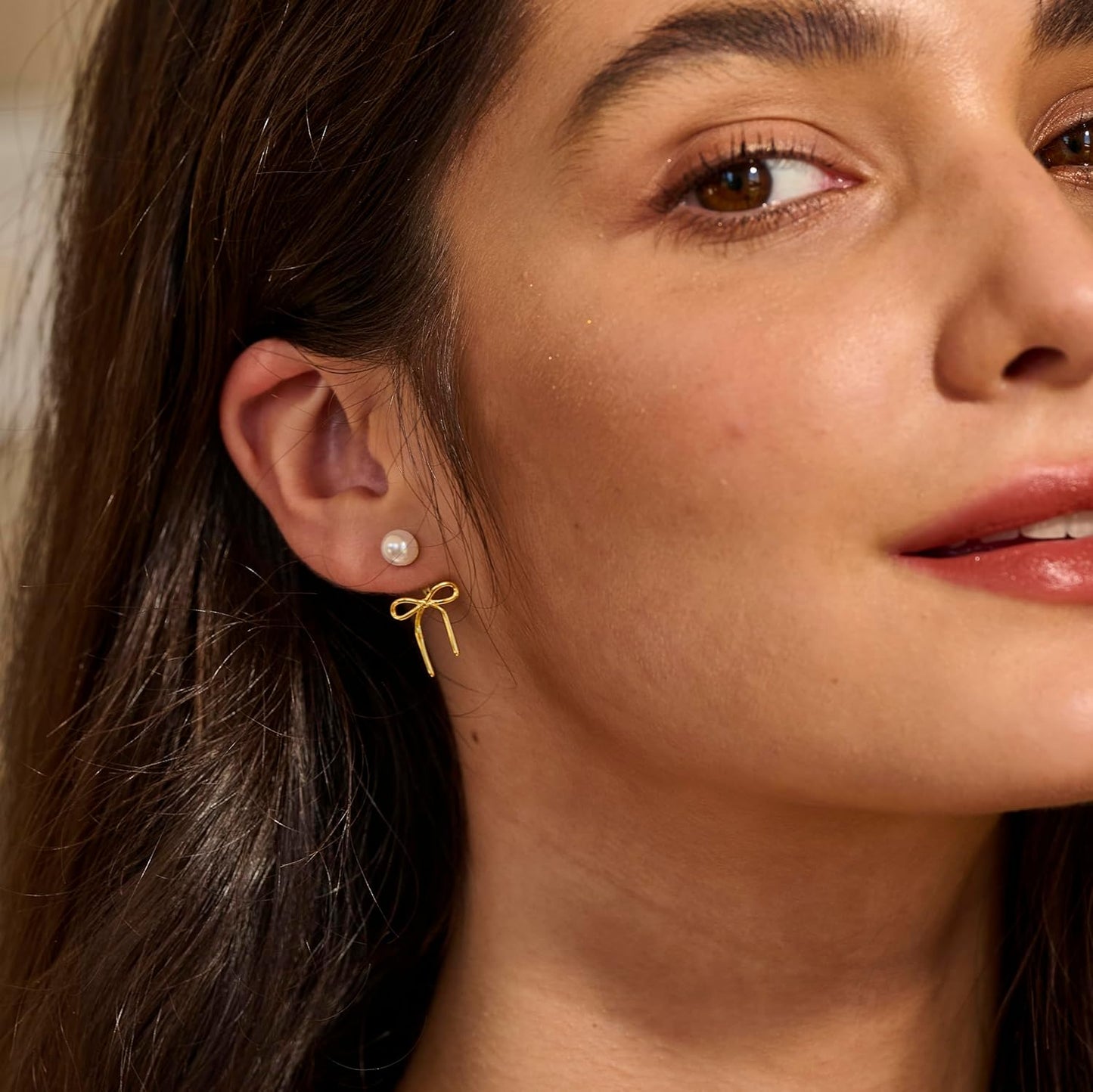 Risamil 14K Gold Plated/Silver Earrings for Women Trendy, Dainty Bow Earrings for Women Cute Pearl Huggie Earring Hoops Twist Rope Bow Stud Pearl Dangle Cubic Zirconia Earrings Jewelry Gifts