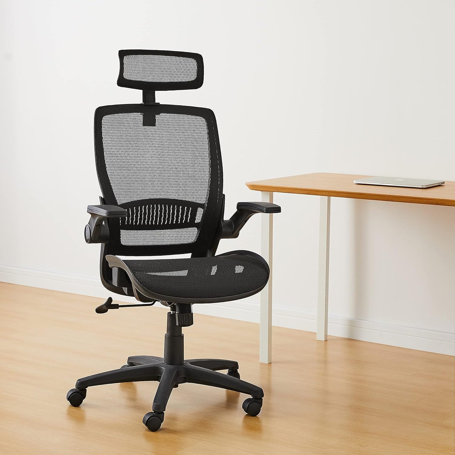 Amazon Basics Ergonomic High-Back Office Chair, Breathable Mesh, 360° Swivel, Easy to Assemble, Comfortable Flip-Up Armrests, 25.5"D x 26.25"W x 49.25"H, Black