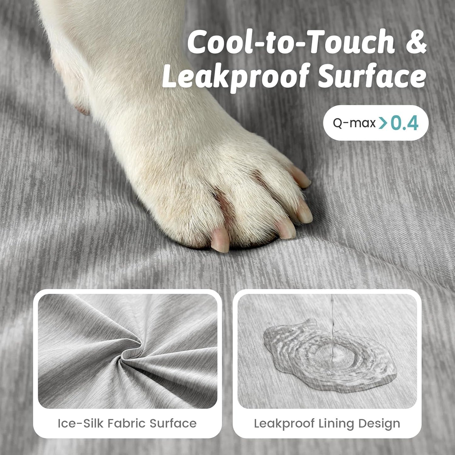 Cooling Dog Bed for Extra Large Dogs, Q-Max >0.4 Summer Cool Orthopedic Foam Pet Sofa Bed with Sides, Bolster Anti-Slip Couch with Washable Removable Cover, XXL 48x35x7.5 inch, Grey