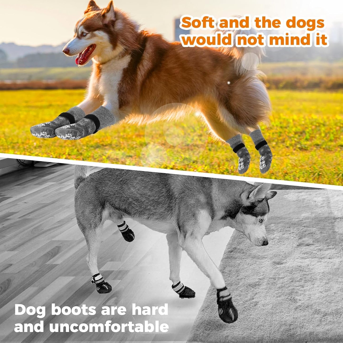 Anti-Slip Dog Socks Prevent Licking Paws,Dog Socks with Grippers for Senior Dogs Walk on Hardwood Floor,Dog Grippers with Strong Traction,Dog Essentials,Grey 2 Pairs,S