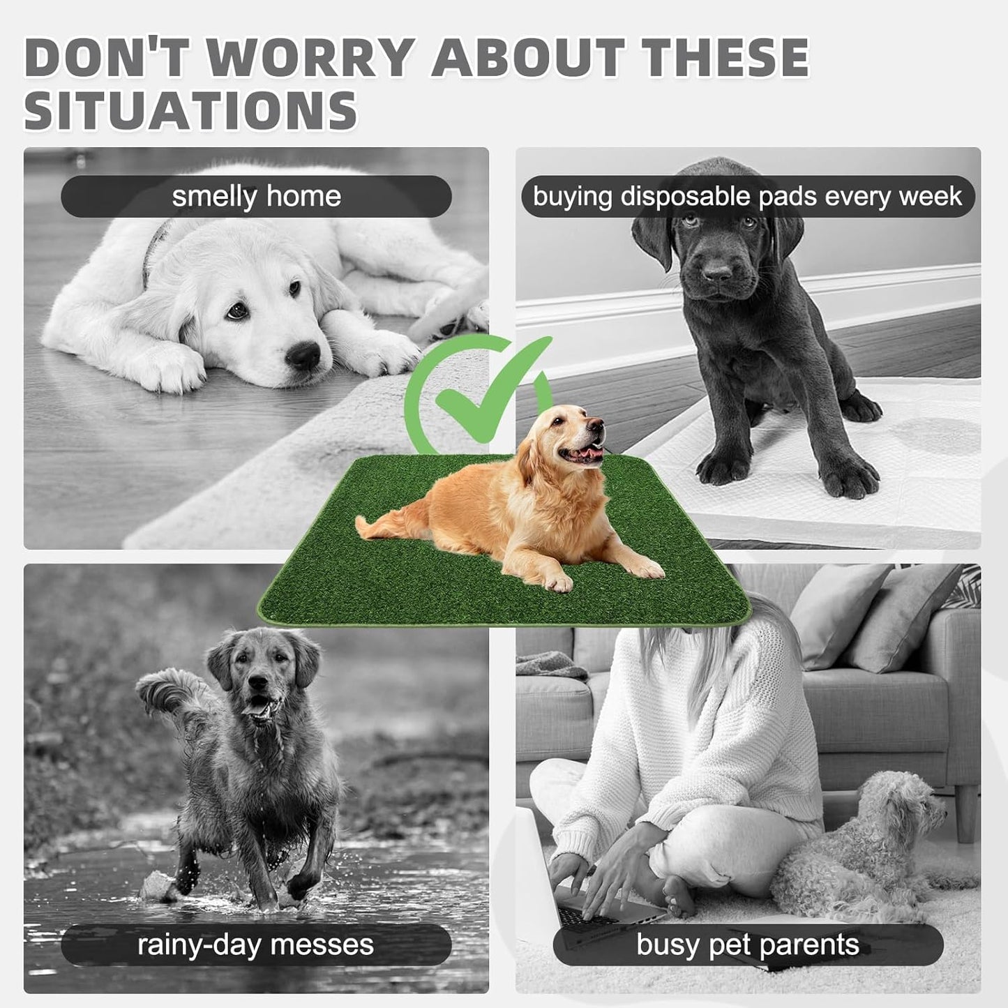 KOOLTAIL Dog Grass Pad with Washable Pee Pads for Puppy Potty Tray,20"*25" Soft Artificial Turf Multipurpose Reusable Grass Patch Pads for Dogs Litter Box, Leakproof for Doggie Training Indoor Outdoor