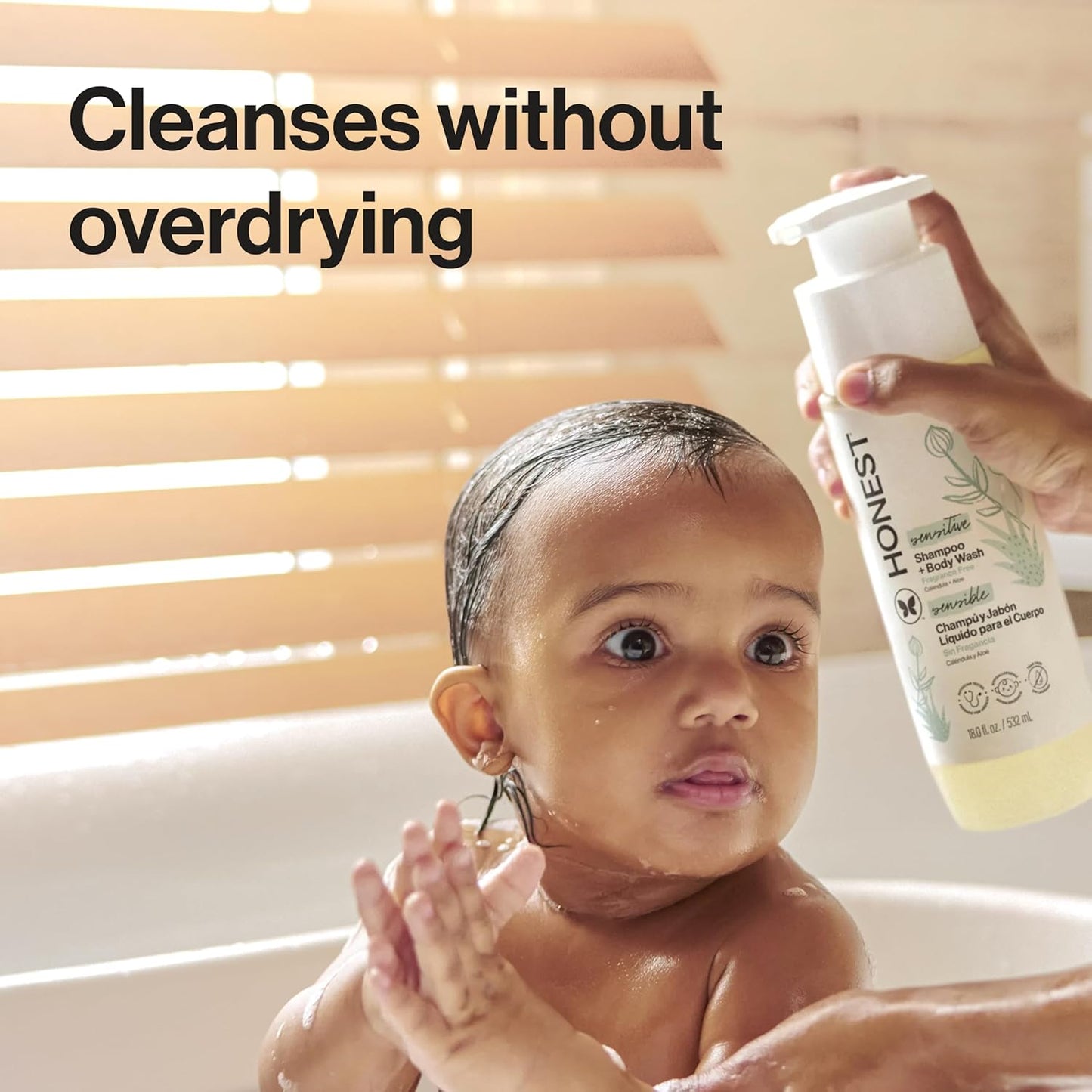 The Honest Company 2-in-1 Baby Shampoo & Body Wash, Fragrance-Free, Gentle, Tear-Free, Hypoallergenic, Naturally Derived, Sensitive Skin, 18 fl oz