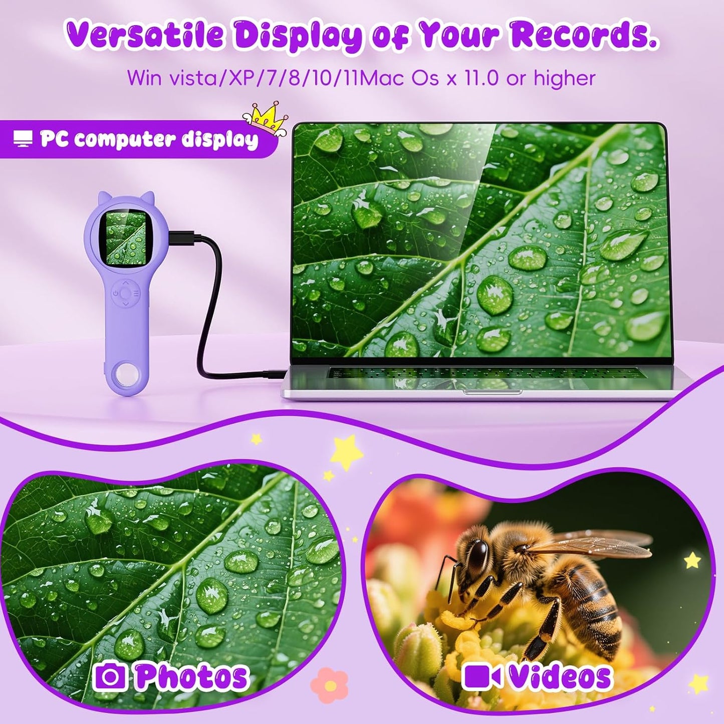 Microscope for Kids - Mini Pocket Handheld Microscope for Toddlers-STEM Educational Science Kit Toys for Spring Outdoor Easter Birthday Gifts Toys for 5 6 7 8 9 10 11 12 Year Old Girls（Purple）