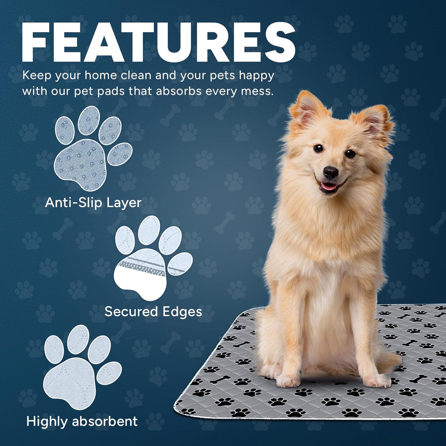 Washable Pee Pads for Dogs, 1 Pack 18"x24" Super Absorbent Dog Training Pads,100% Waterproof Non-Slip Dog Pads for Whelping, Reusable Puppy Pads to Protect Your Floor