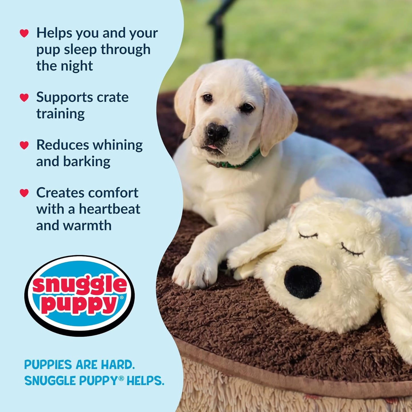 Snuggle Puppy Heartbeat Dog Toy for Puppies, Real-Feel Heartbeat, Calming Sleep Aid and Crate Training Comfort Toy with Heat Pack, Cream Plush Design