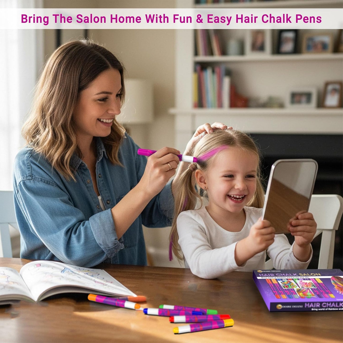 Desire Deluxe - Girls Gifts Hair Chalk 10 Temporary Non-Toxic Easy Washable Hair Dye Colourful Pens