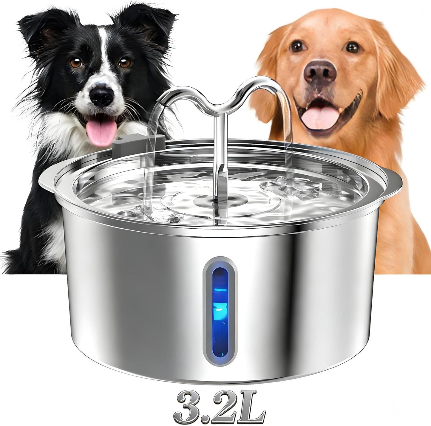 Cat Water Fountain Stainless Steel,3.2L Capacity Dog Drinking Fountain,Automatic Cat Fountain with Water Level Window, Quiet Pump, for Multiple Pets