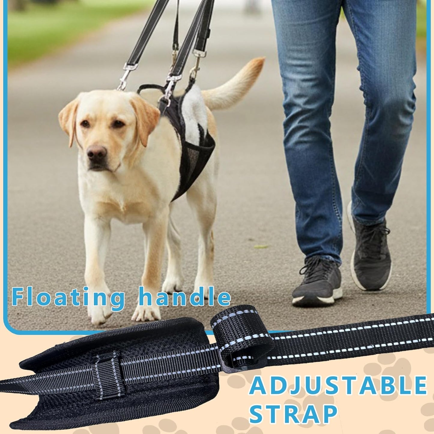 Dual-use Dog Lift Rehab Hareness Canine Sling for Large Pooch Rear Legs and Hip Support,Adjustable and Soft Brace Strap for After ACL Surgery, Helps Senior, Injured and Disabled K9.