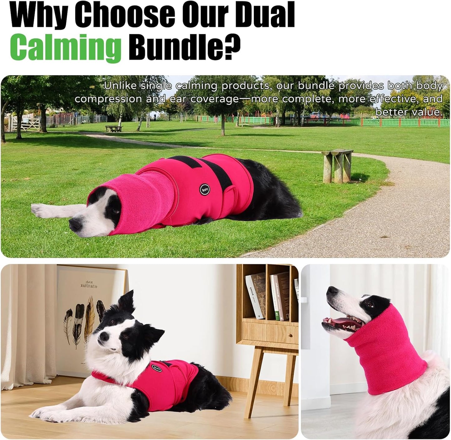 Dog Anxiety Vest with Band Noise Cancelling Ear Muffs Combination Set – Soft Thunder Jacket for Fireworks, Vet Visits & Separation Anxiety – No Medication or Training